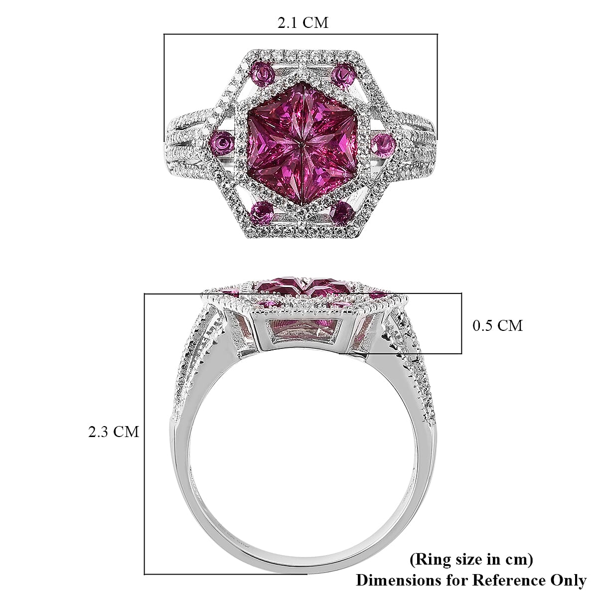 Lustro Stella - Simulated Ruby and Simulated Diamond Ring in Platinum Overlay Sterling Silver, Silver Wt 5.36 Gms