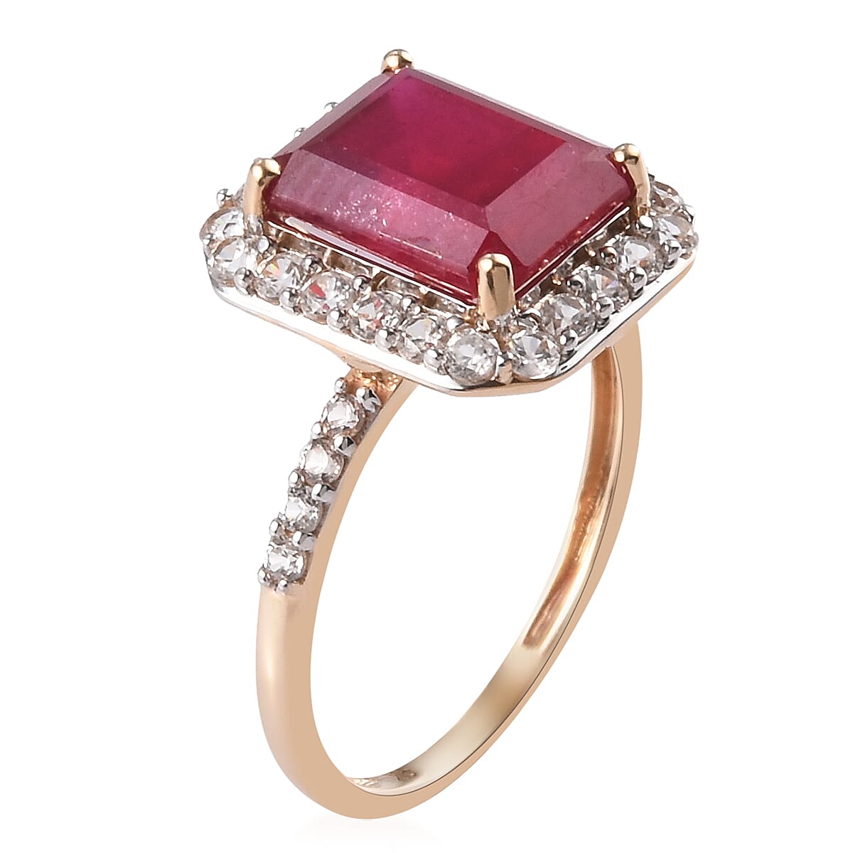 9K Yellow Gold African Ruby (FF) (Oct 10x8) and Natural Cambodian Zircon Ring 6.00 Ct.