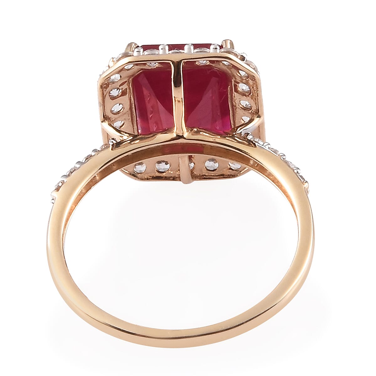 9K Yellow Gold African Ruby (FF) (Oct 10x8) and Natural Cambodian Zircon Ring 6.00 Ct.