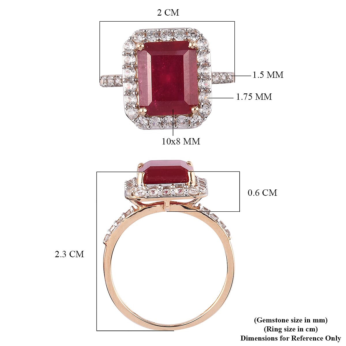 9K Yellow Gold African Ruby (FF) (Oct 10x8) and Natural Cambodian Zircon Ring 6.00 Ct.