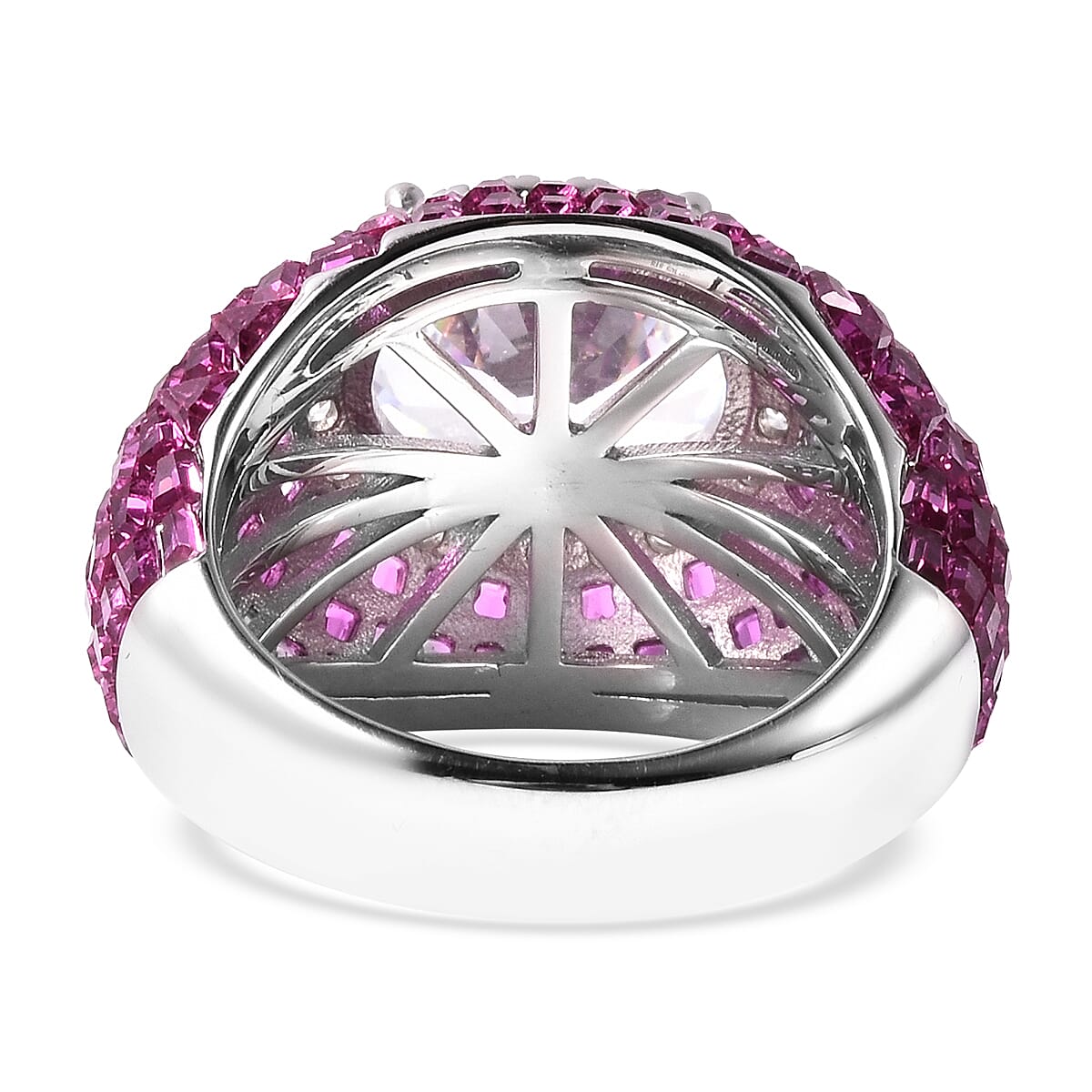 Lustro Stella - Simulated Ruby and Simulated Diamond Ring in Platinum Overlay Sterling Silver, Silver Wt 7.12 Gms