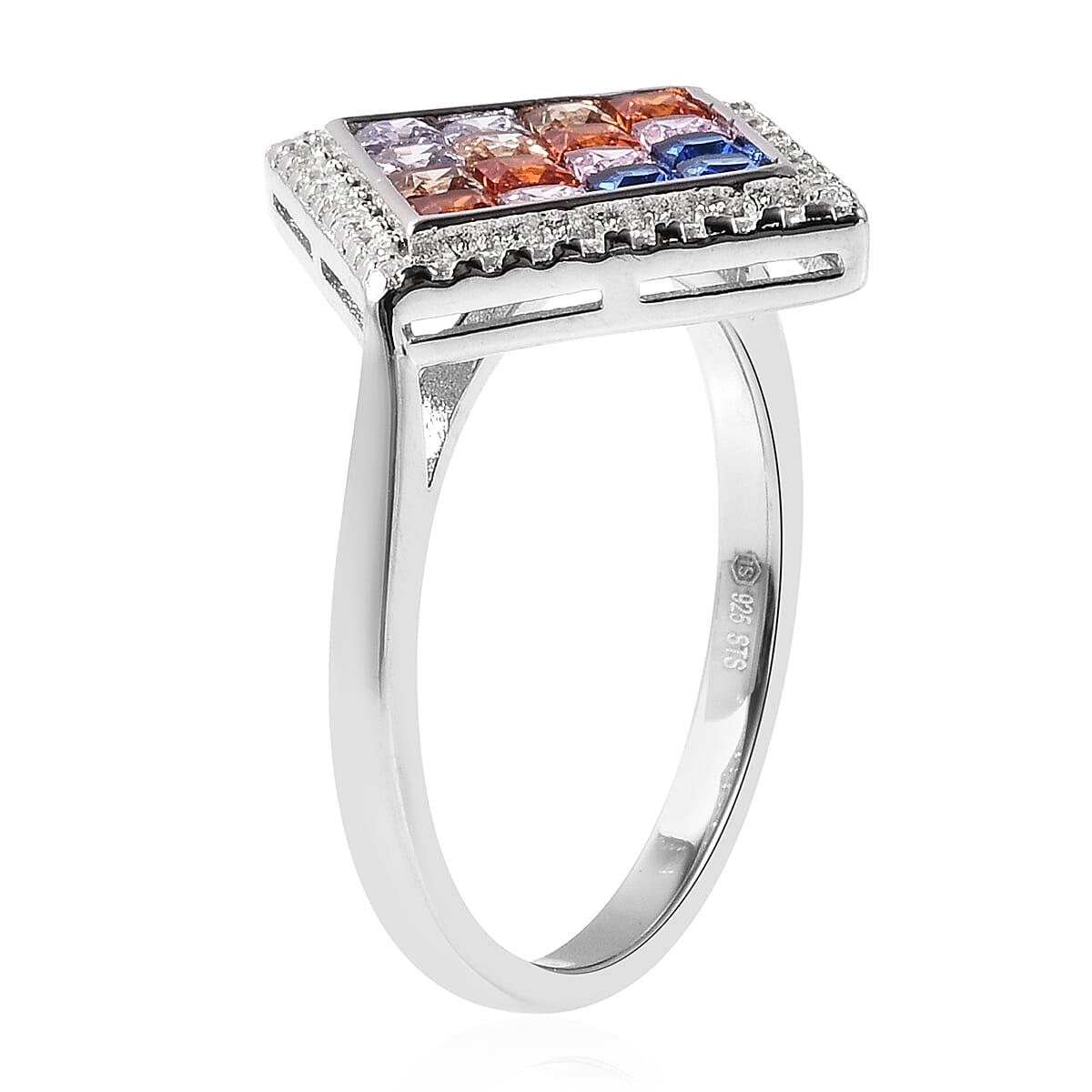 Lustro Stella - Simulated Rainbow Sapphire Ring in Platinum Overlay Sterling Silver