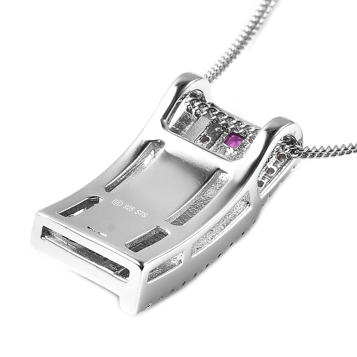 Lustro Stella - Simulated Ruby and Simulated Diamond Pendant with Chain (Size 18) in Platinum Overlay Sterling Silver