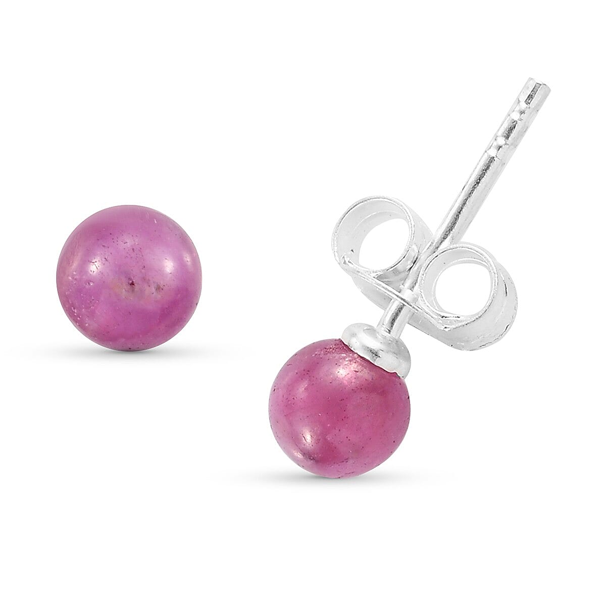 African Ruby (FF) Ball Stud Earrings (with Push Back) in Sterling Silver