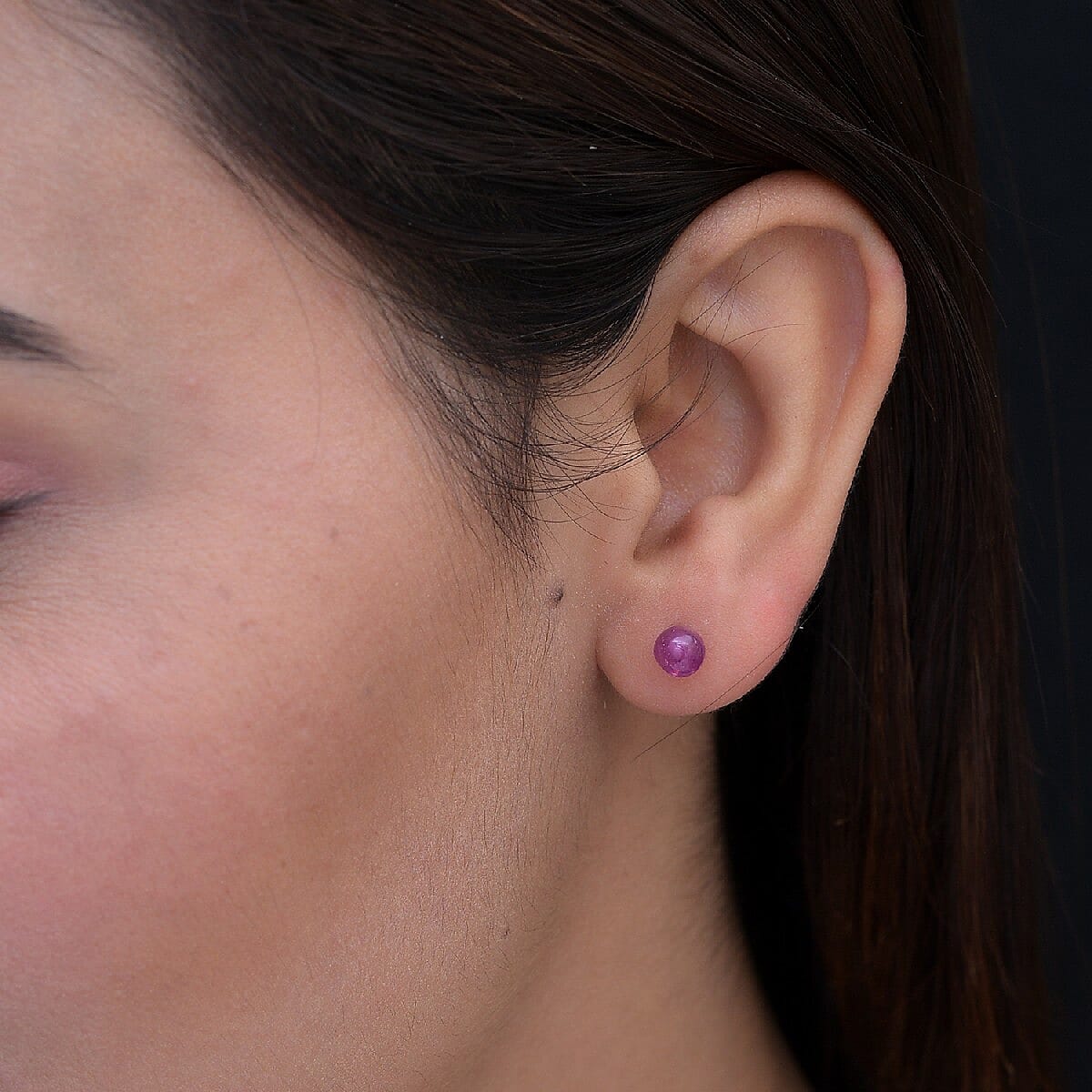 African Ruby (FF) Ball Stud Earrings (with Push Back) in Sterling Silver