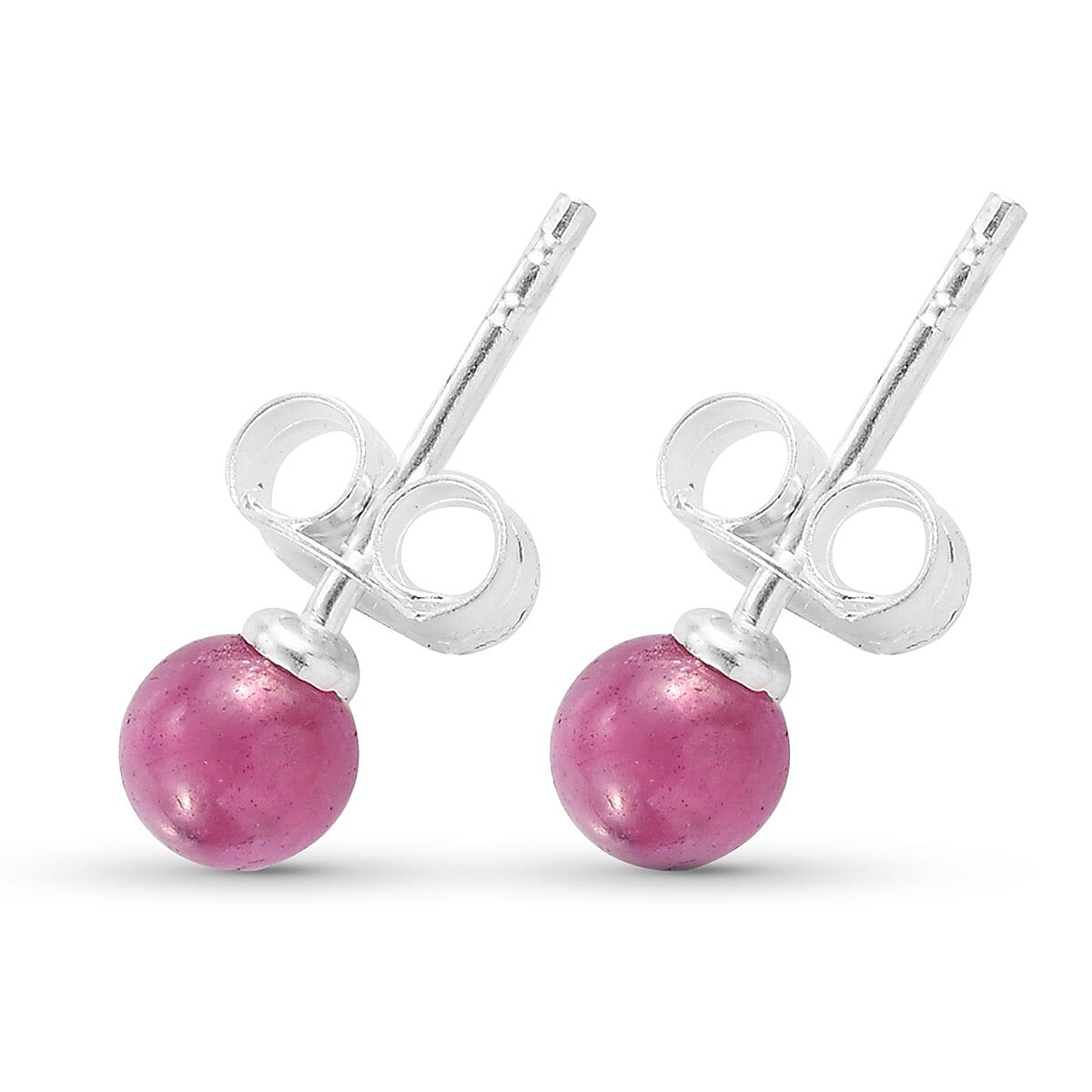 African Ruby (FF) Ball Stud Earrings (with Push Back) in Sterling Silver