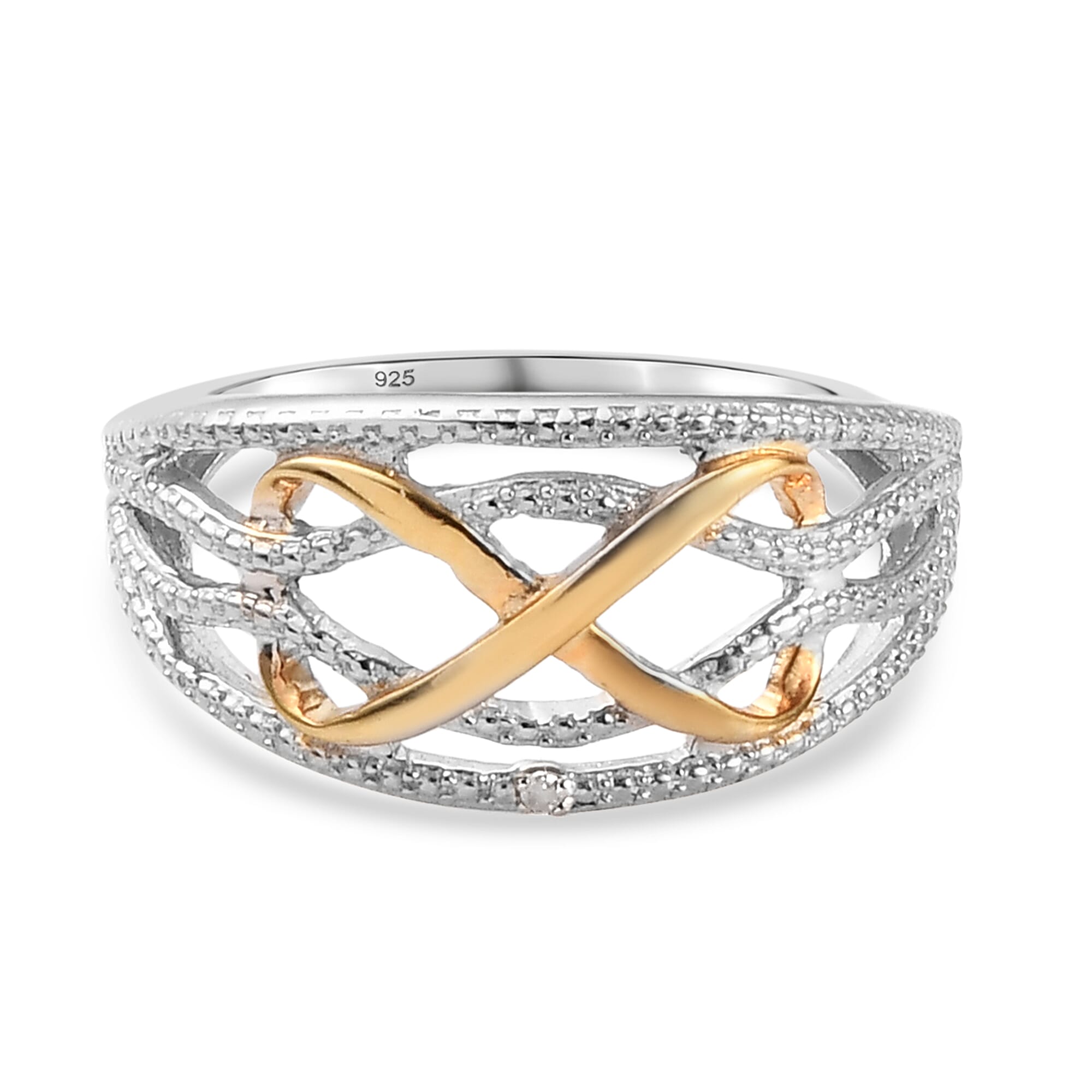 MP - Diamond Infinity Ring in Yellow Gold and Platinum Overlay Sterling Silver
