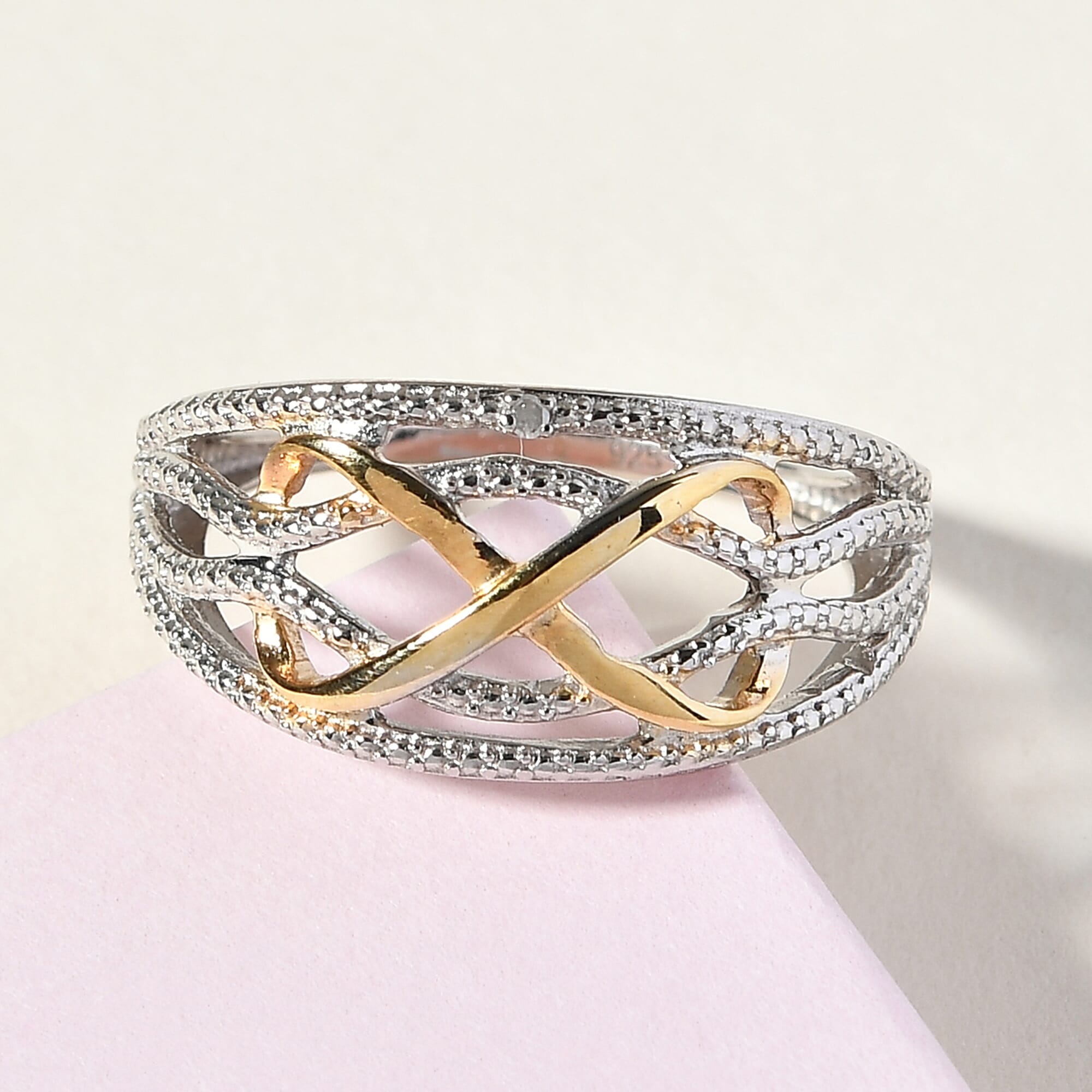 MP - Diamond Infinity Ring in Yellow Gold and Platinum Overlay Sterling Silver