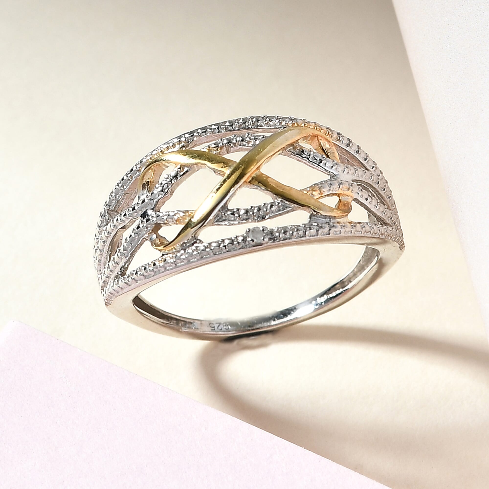 MP - Diamond Infinity Ring in Yellow Gold and Platinum Overlay Sterling Silver