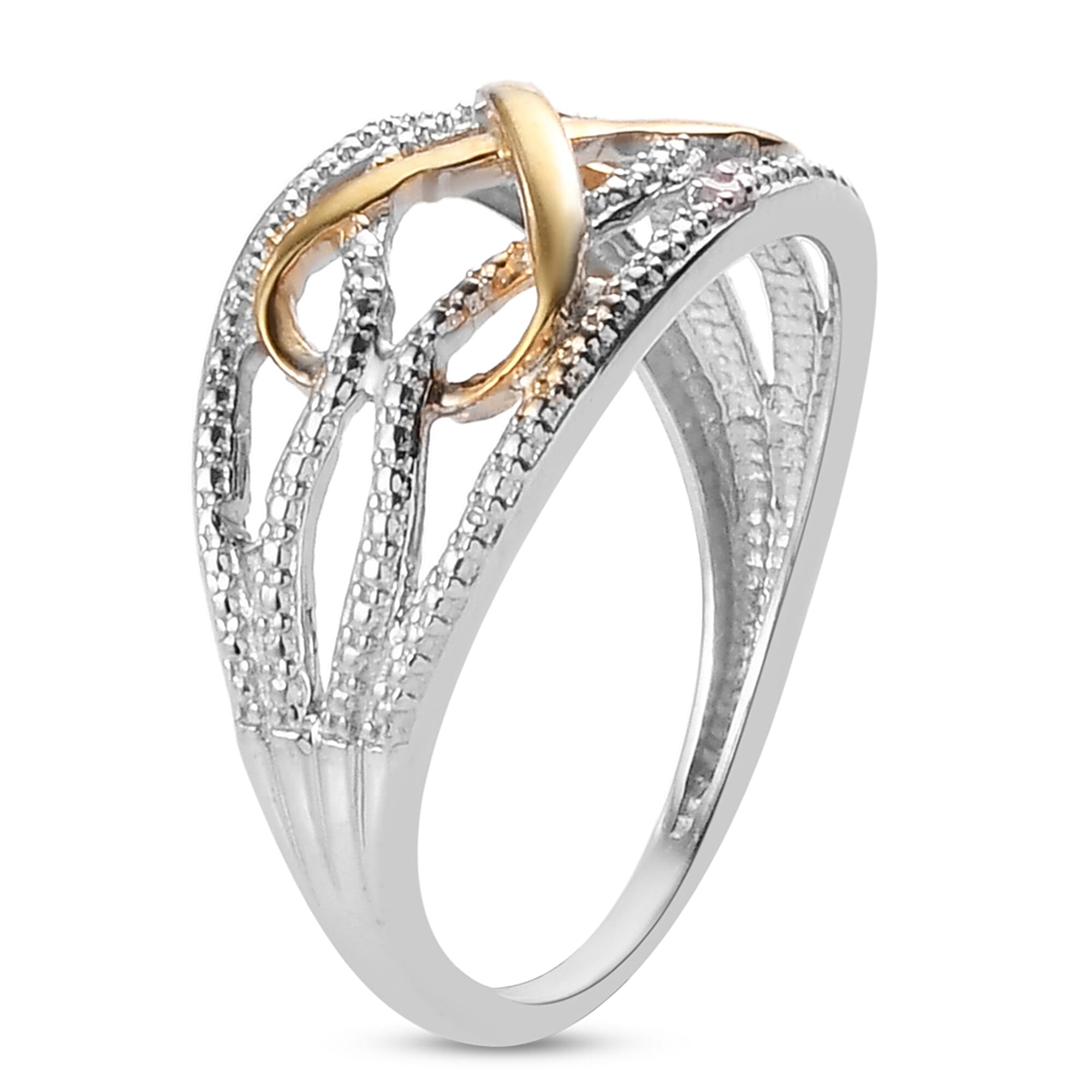 MP - Diamond Infinity Ring in Yellow Gold and Platinum Overlay Sterling Silver