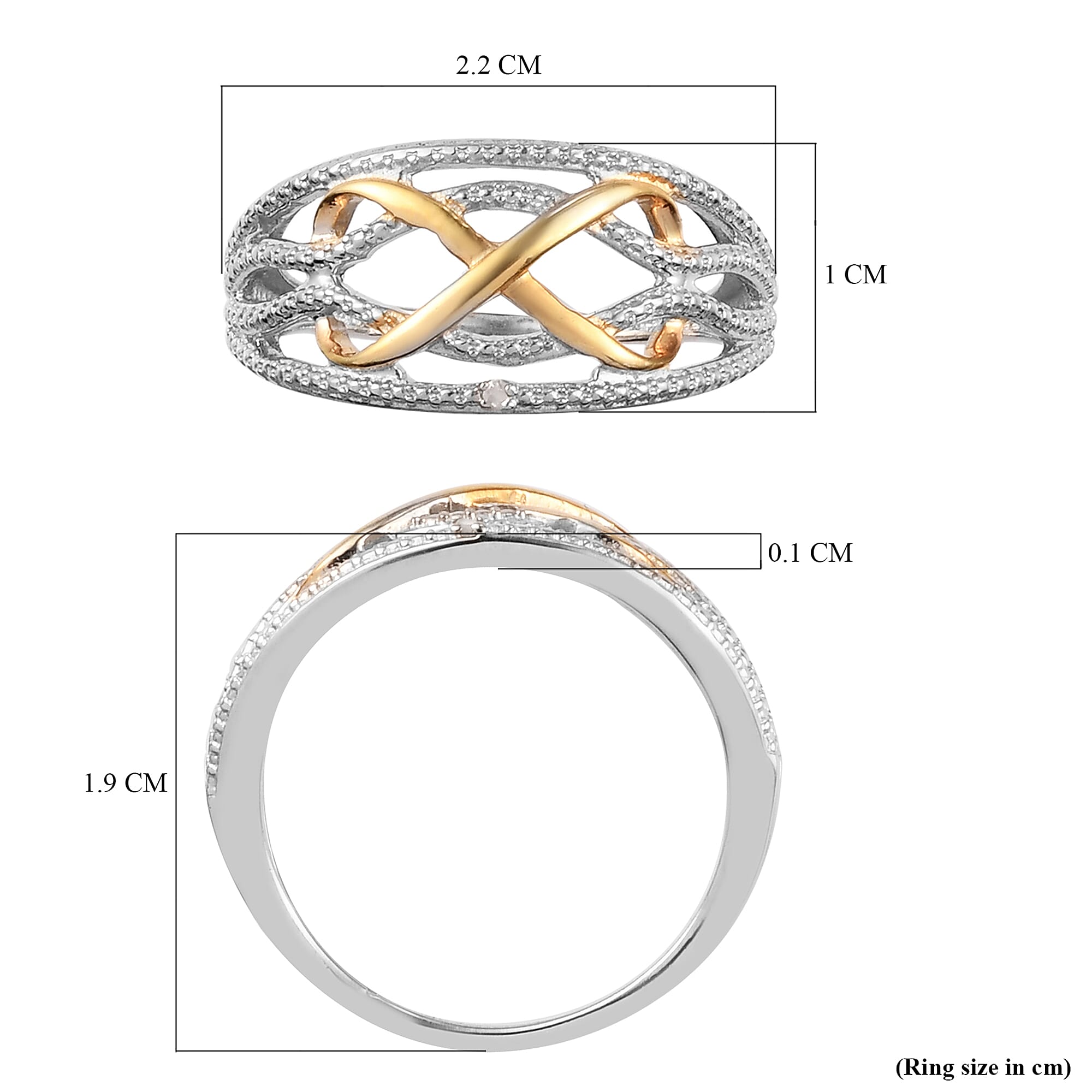 MP - Diamond Infinity Ring in Yellow Gold and Platinum Overlay Sterling Silver