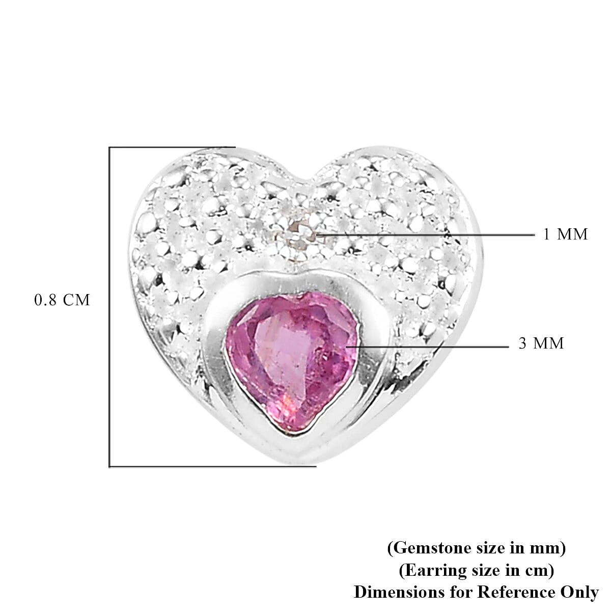 African Ruby and White Diamond Heart Stud Push Back Earrings in Sterling Silver 0.37 Ct.