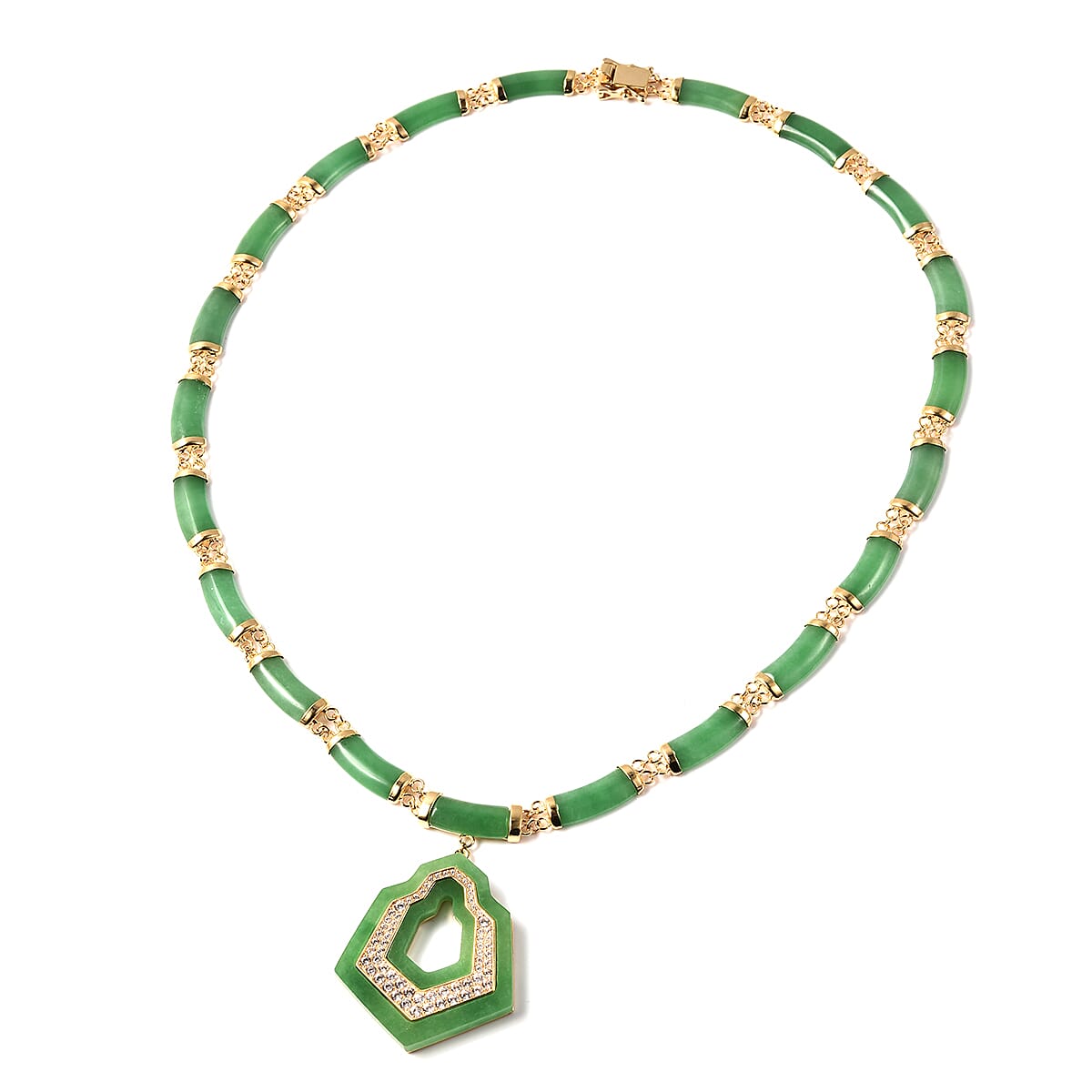 Green Jade and Natural Cambodian Zircon Necklace (Size 18) in Vermeil Yellow Gold Plated Sterling Silver 104.59 Ct.