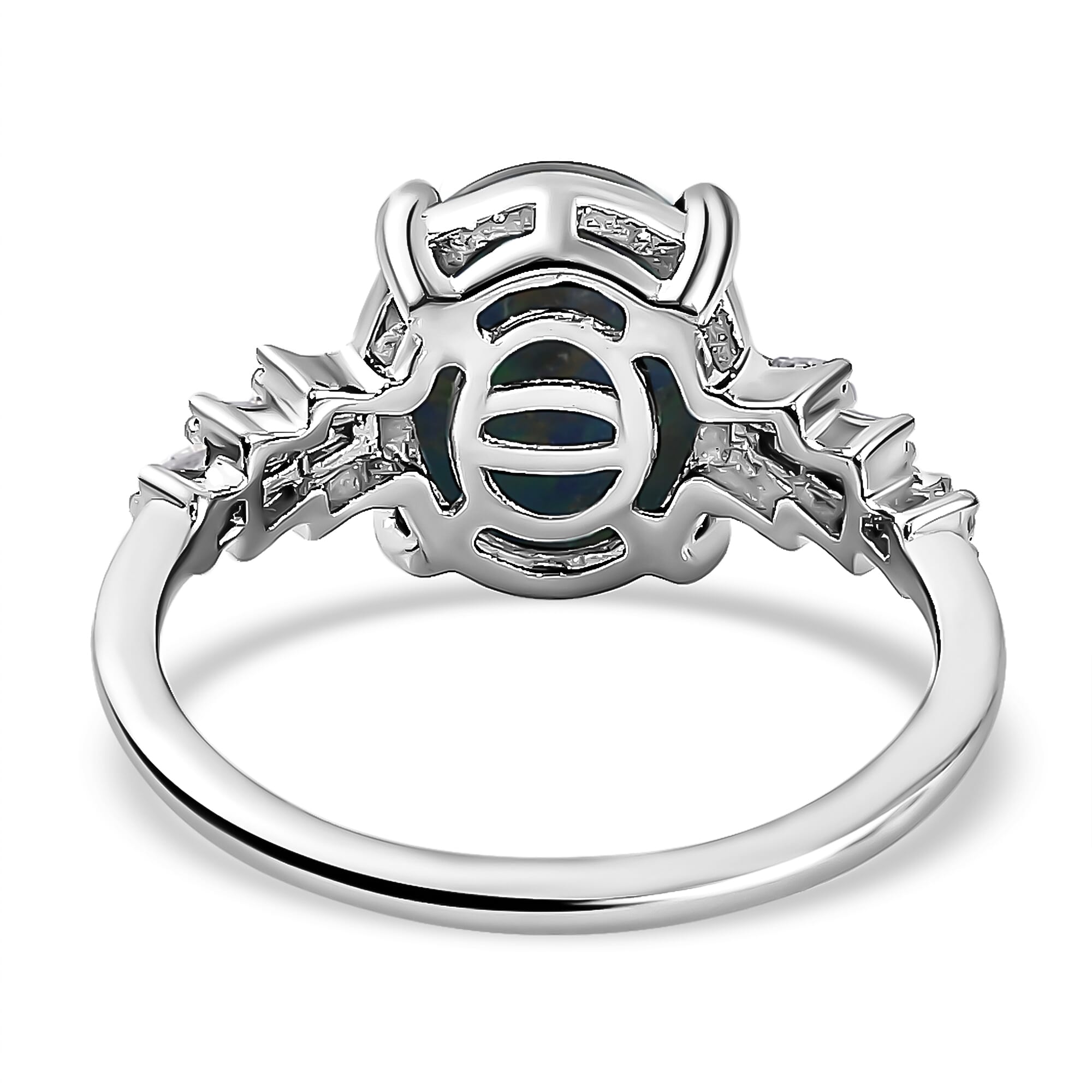 Australian Boulder Opal & White Diamond Ring in Platinum Overlay Sterling Silver 1.69 Ct.