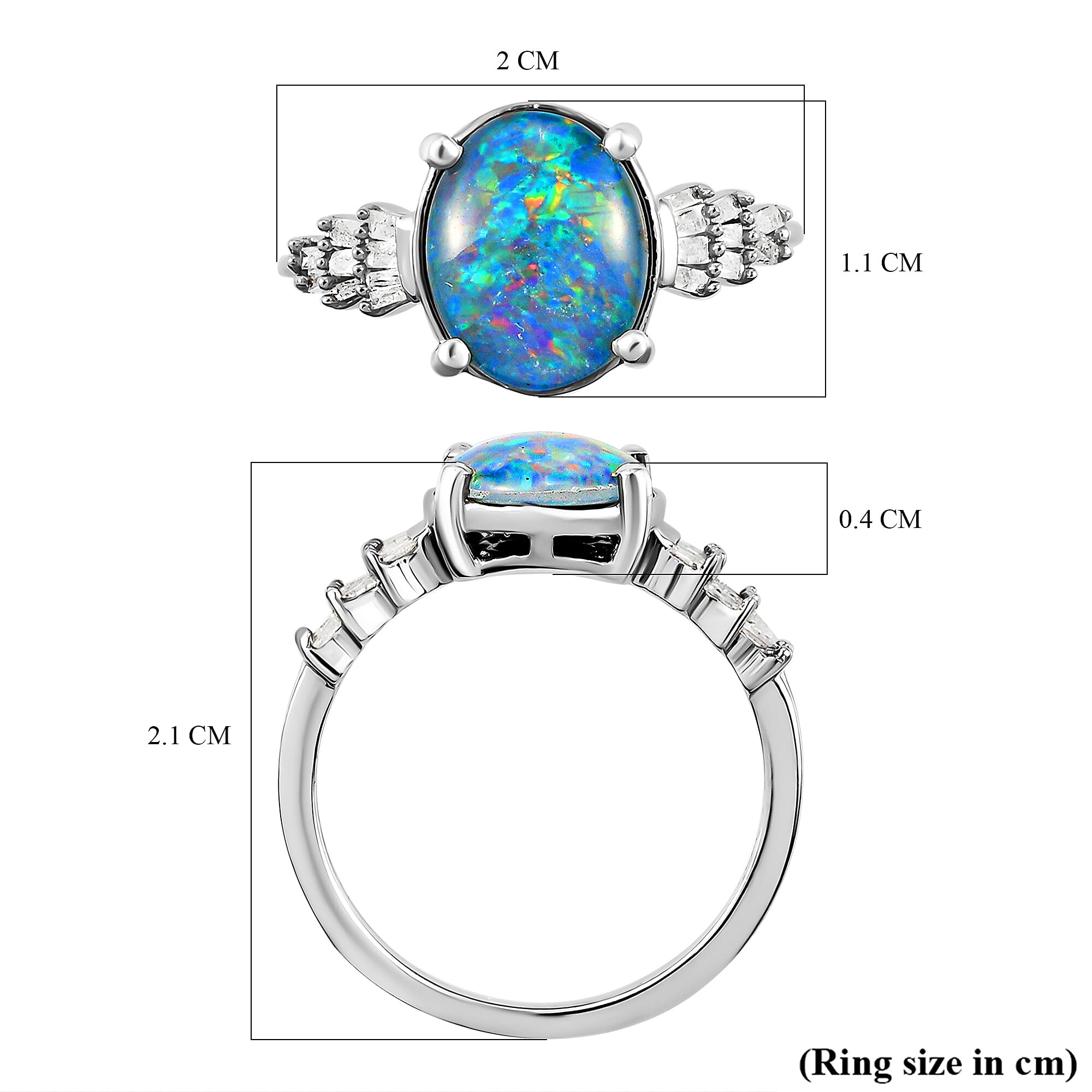 Australian Boulder Opal & White Diamond Ring in Platinum Overlay Sterling Silver 1.69 Ct.