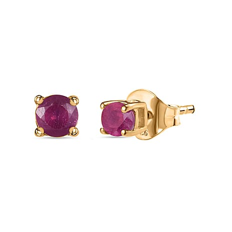 African Ruby (FF) Stud Earrings in 18K Vermeil Yellow Gold Plated Sterling Silver 2.30 Ct.