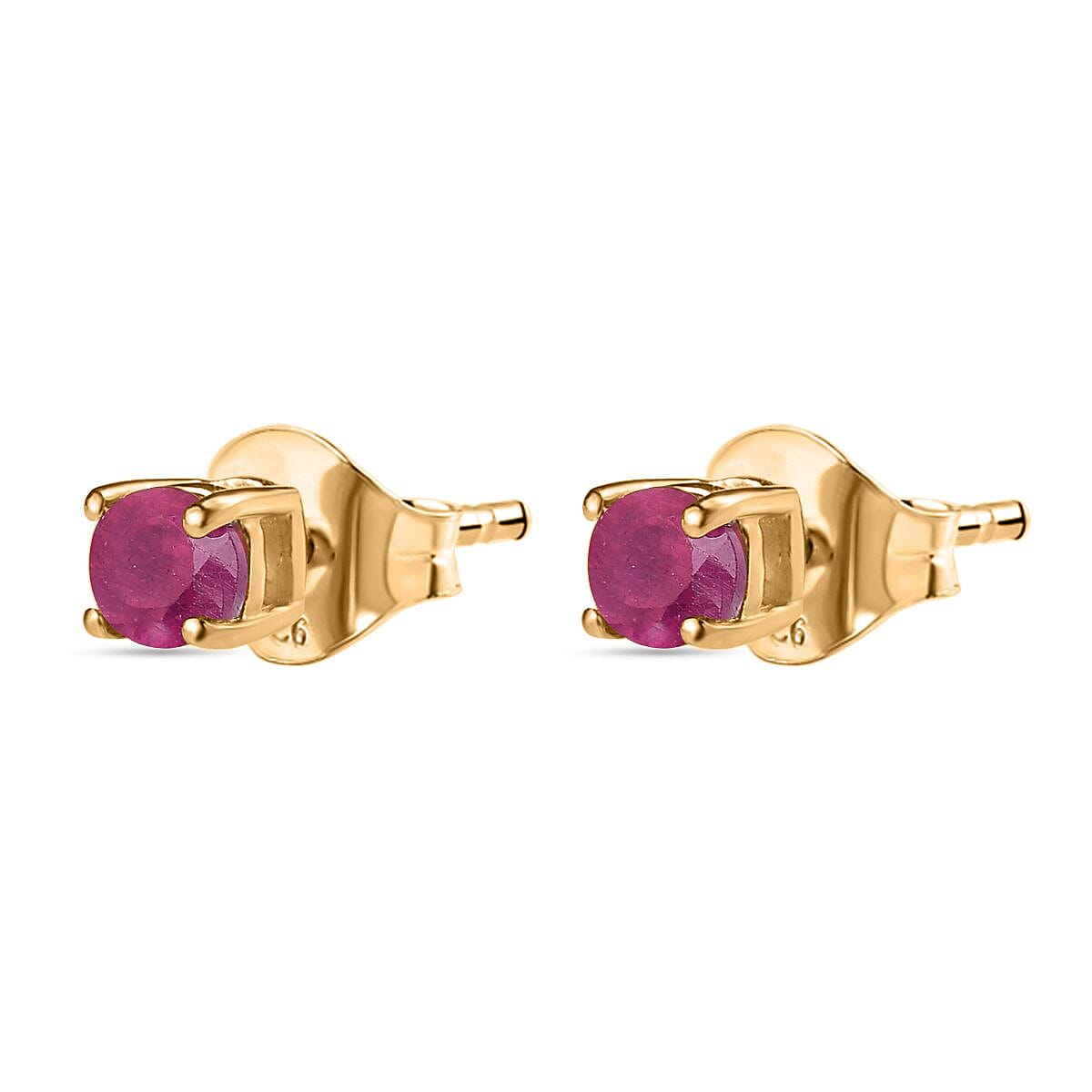 African Ruby (FF) Stud Earrings in 18K Vermeil Yellow Gold Plated Sterling Silver 2.30 Ct.