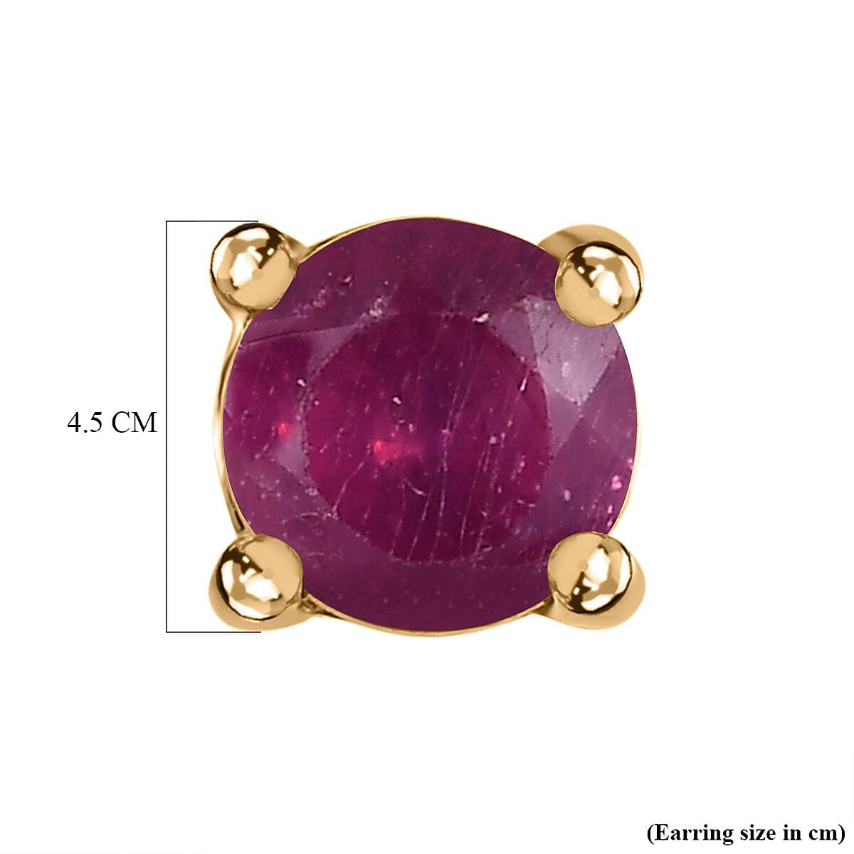 African Ruby (FF) Stud Earrings in 18K Vermeil Yellow Gold Plated Sterling Silver 2.30 Ct.