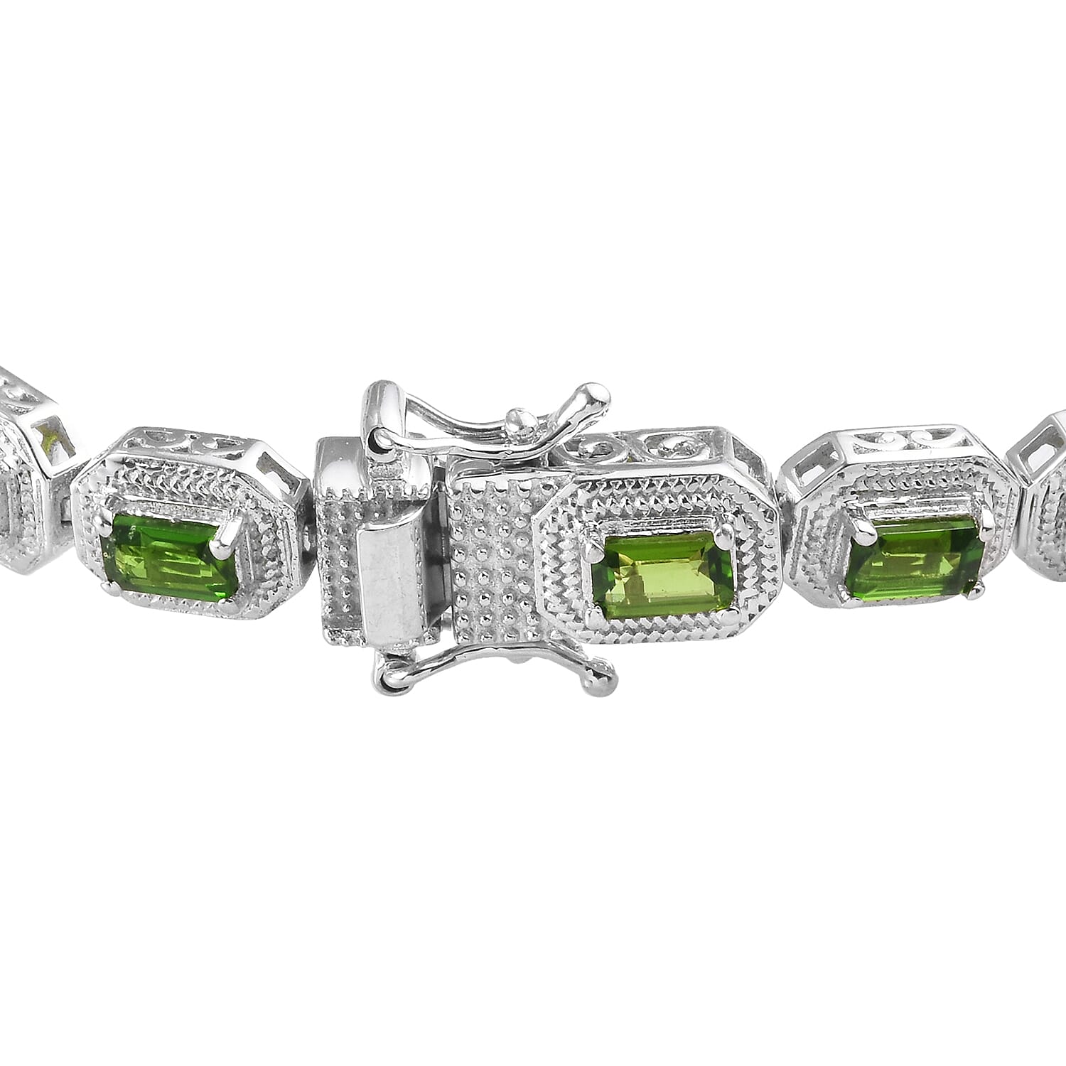 Russian Diopside Platinum Overlay Sterling Silver Bracelet (Size 7)