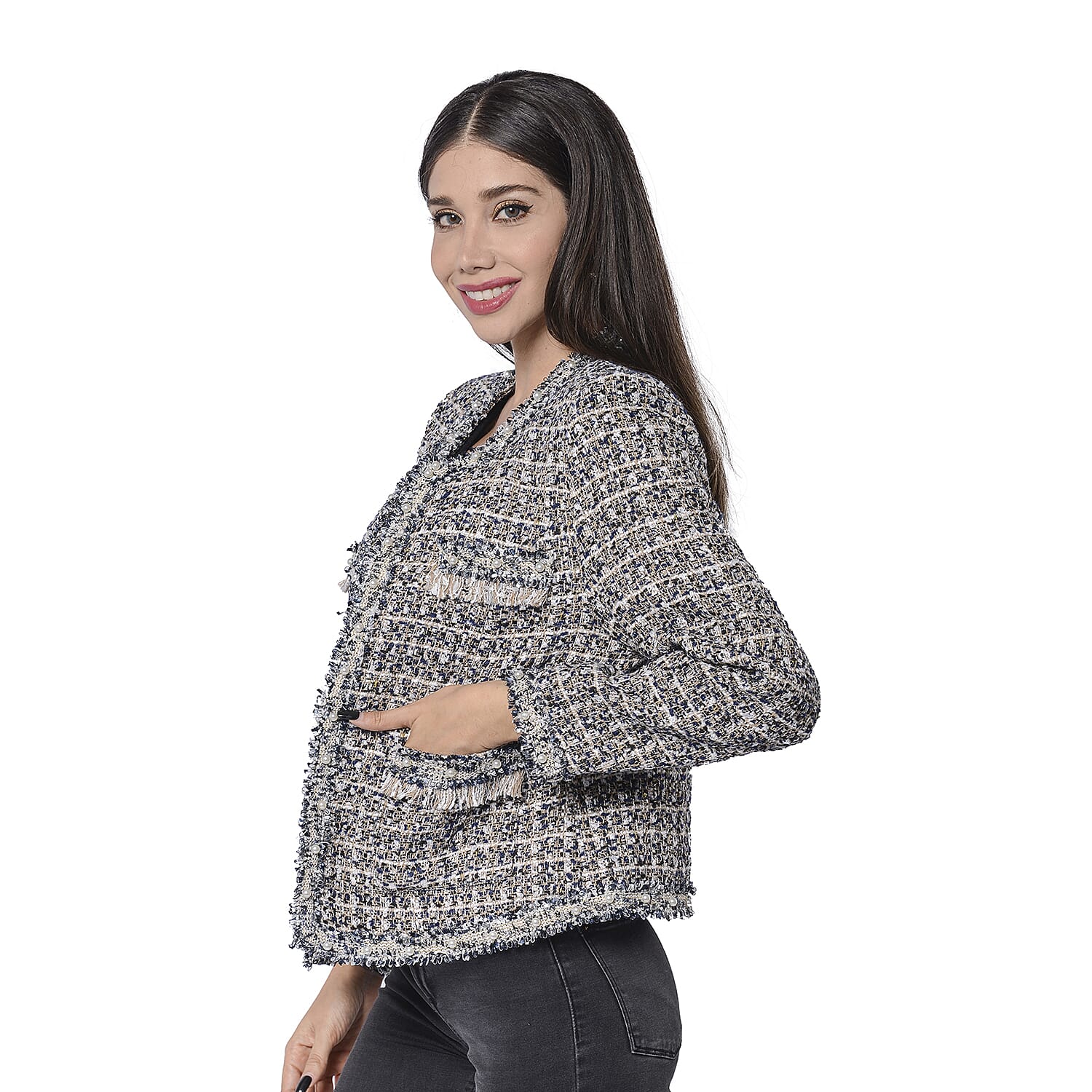 LA MAREY Navy, Beige and White Tweed Jacket