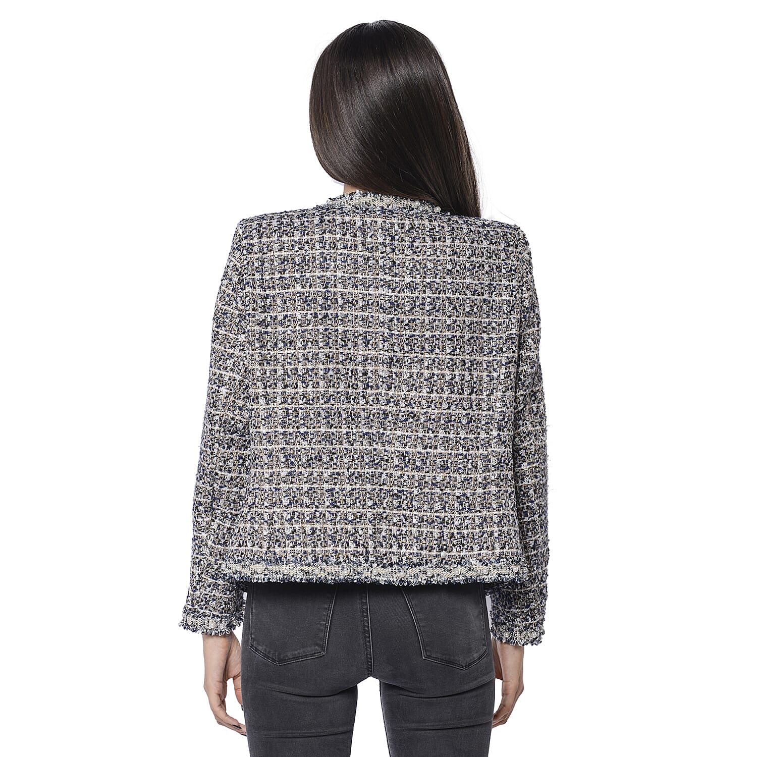LA MAREY Navy, Beige and White Tweed Jacket (Size XL / 18)
