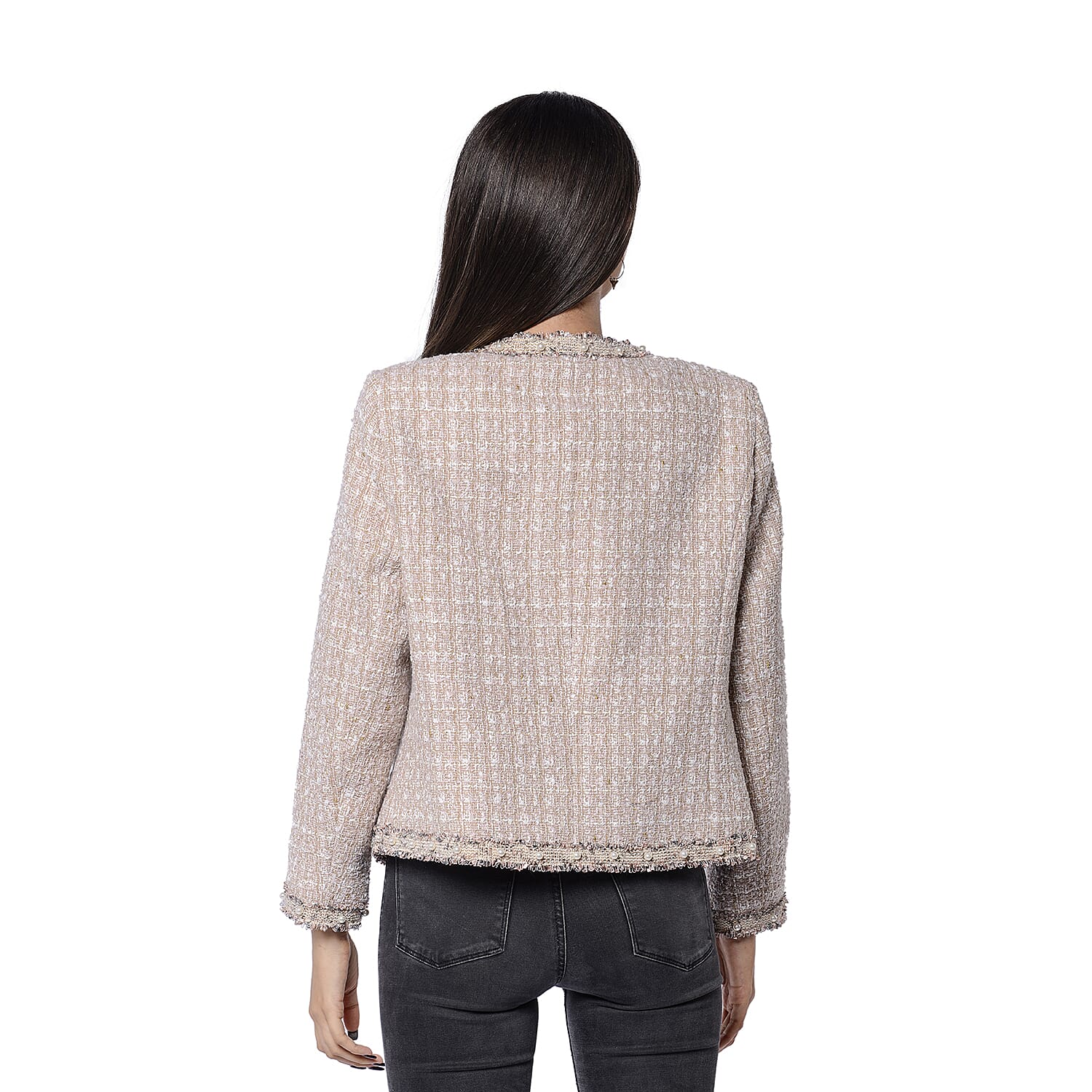 LA MAREY Pink, Beige and White Tweed Jacket (Size M / 10-12)