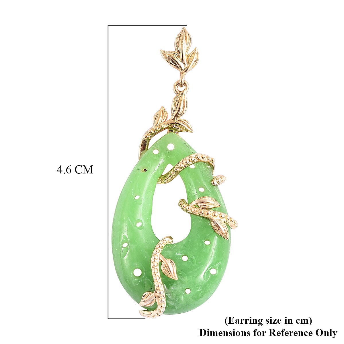 Green Jade Leaf Vine Earrings (with Push Back) in Yellow Gold Sterling Silver 38.75 Ct.