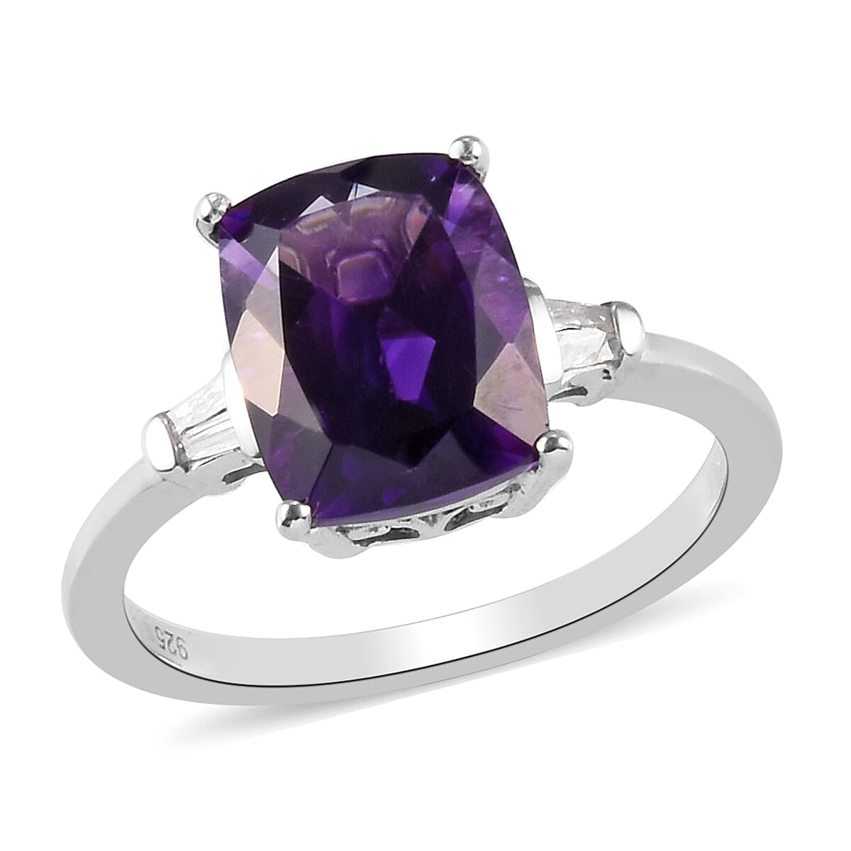 Moroccan Amethyst and Diamond Ring in Platinum Overlay Sterling Silver 3.04 Ct.