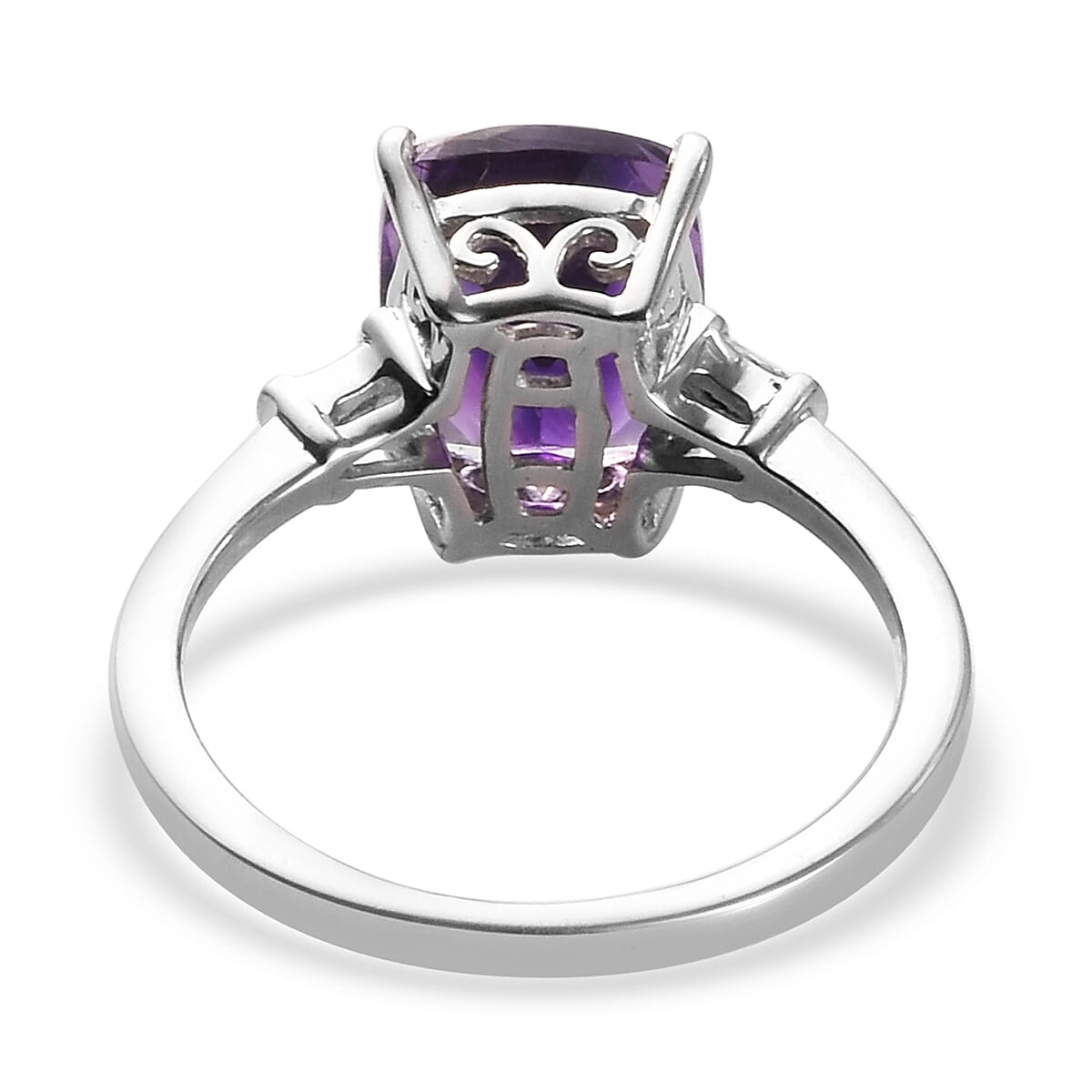Moroccan Amethyst and Diamond Ring in Platinum Overlay Sterling Silver 3.04 Ct.