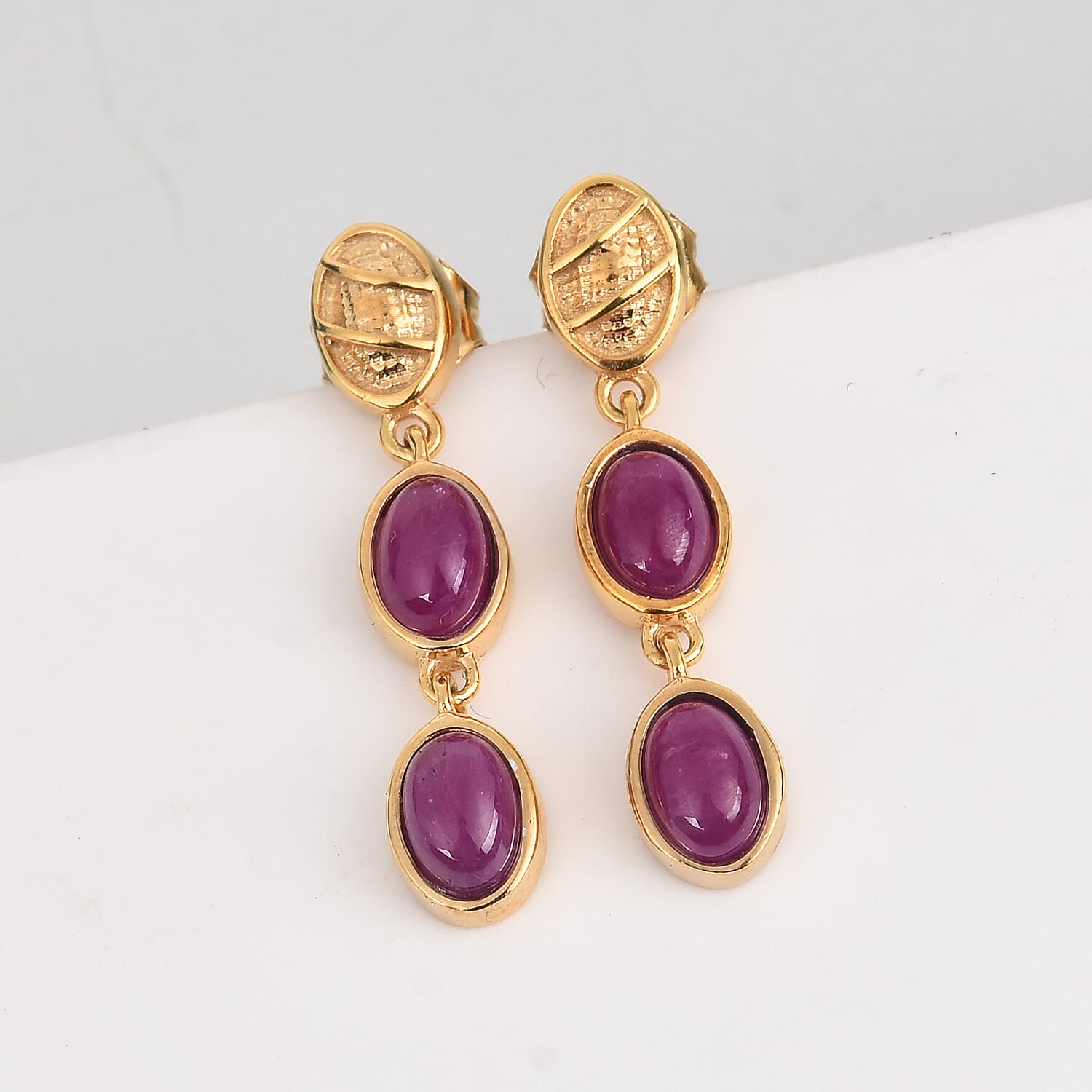 John Saul Ruby Dangle Earrings (with Push Back) in 14K Gold Overlay Sterling Silver 3.00 Ct.