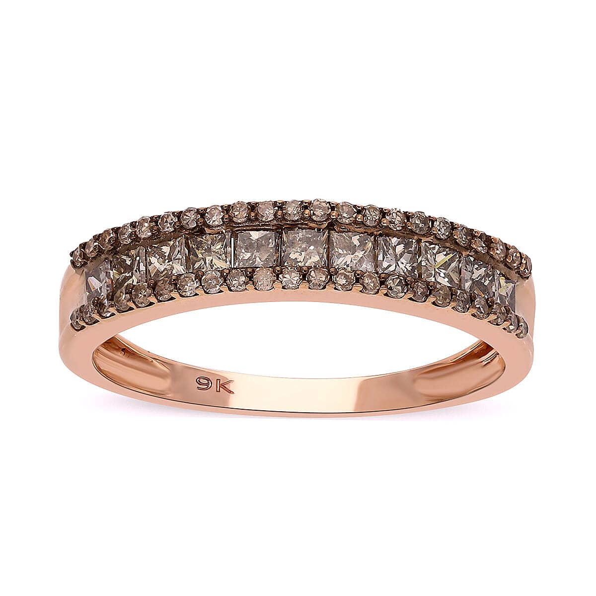 9K Rose Gold SGL Certified Natural Champagne Diamond (I3) Band Ring 1.00 Ct.