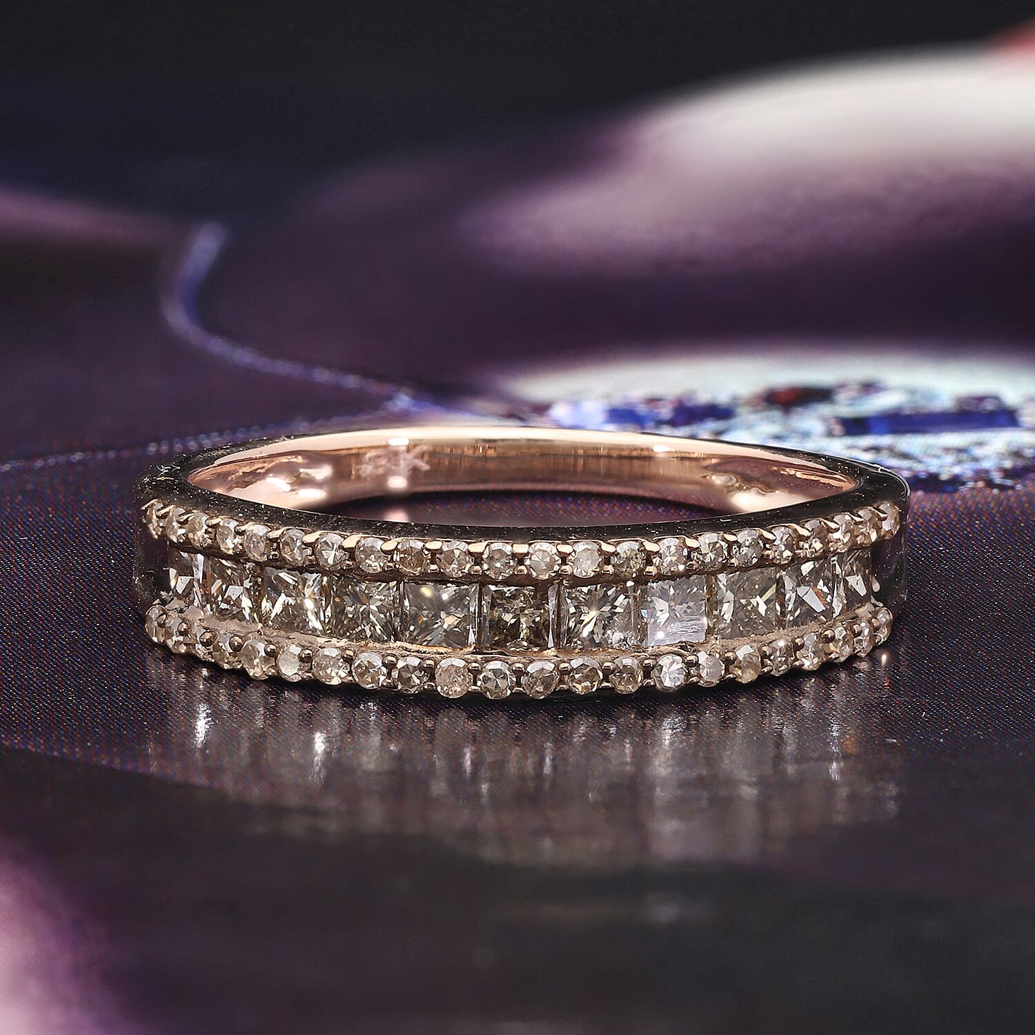 9K Rose Gold SGL Certified Natural Champagne Diamond (I3) Band Ring 1.00 Ct.