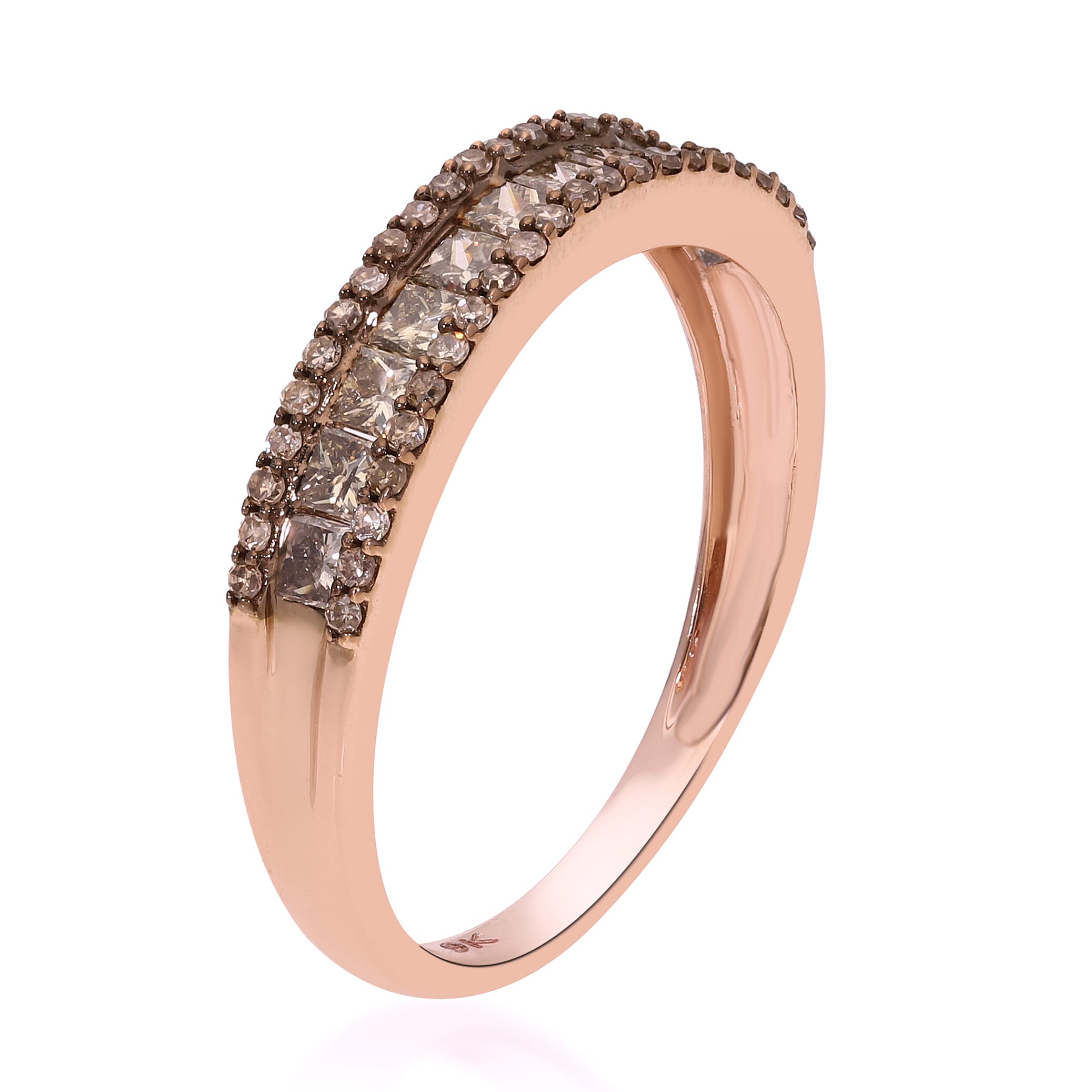 9K Rose Gold SGL Certified Natural Champagne Diamond (I3) Band Ring 1.00 Ct.