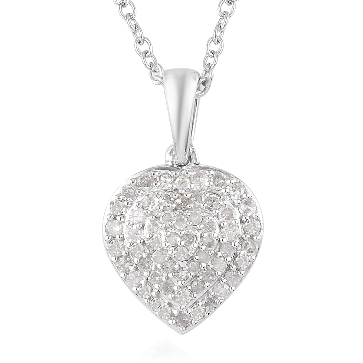 Diamond Pendant and Chain (Size 18) in Platinum Overlay Sterling Silver 0.50 Ct.