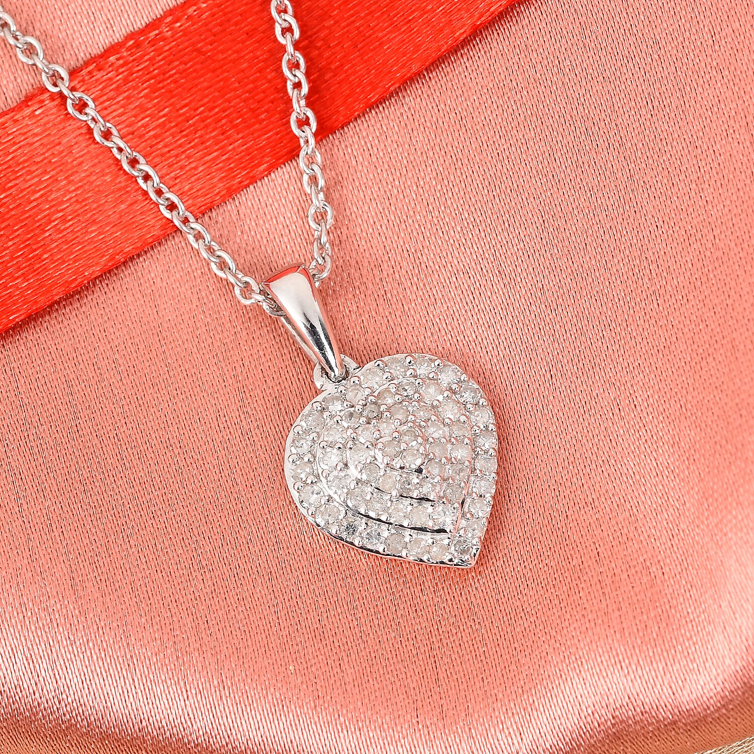 Diamond Pendant and Chain (Size 18) in Platinum Overlay Sterling Silver 0.50 Ct.