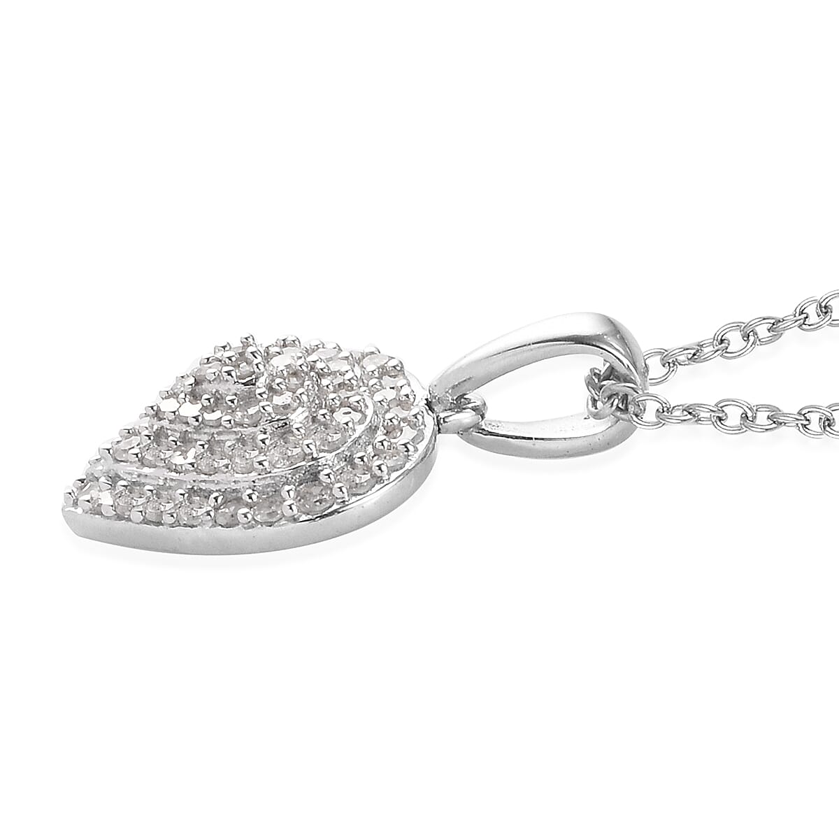 Diamond Pendant and Chain (Size 18) in Platinum Overlay Sterling Silver 0.50 Ct.