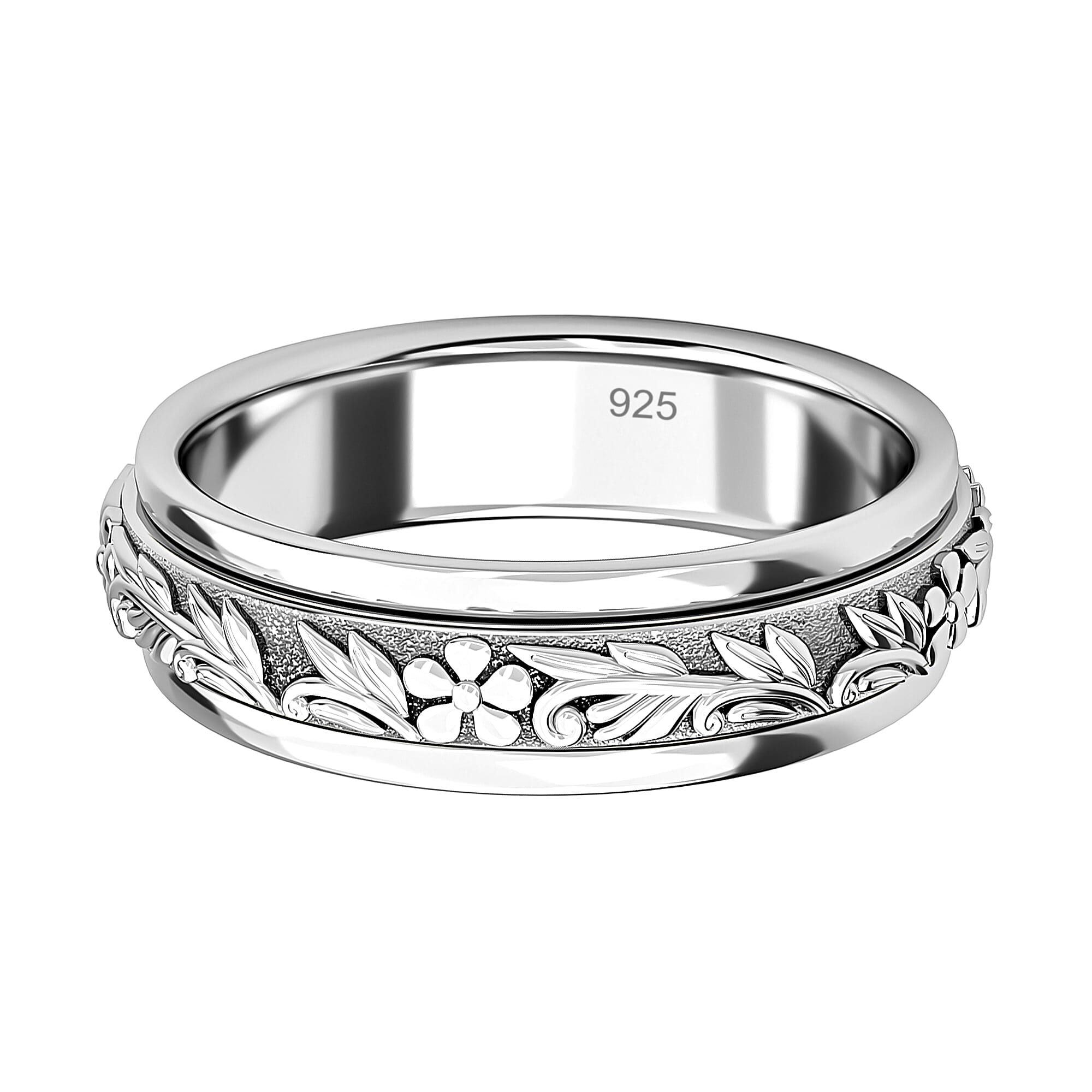 Deals Sterling Silver Wide Band Floral Style Ring