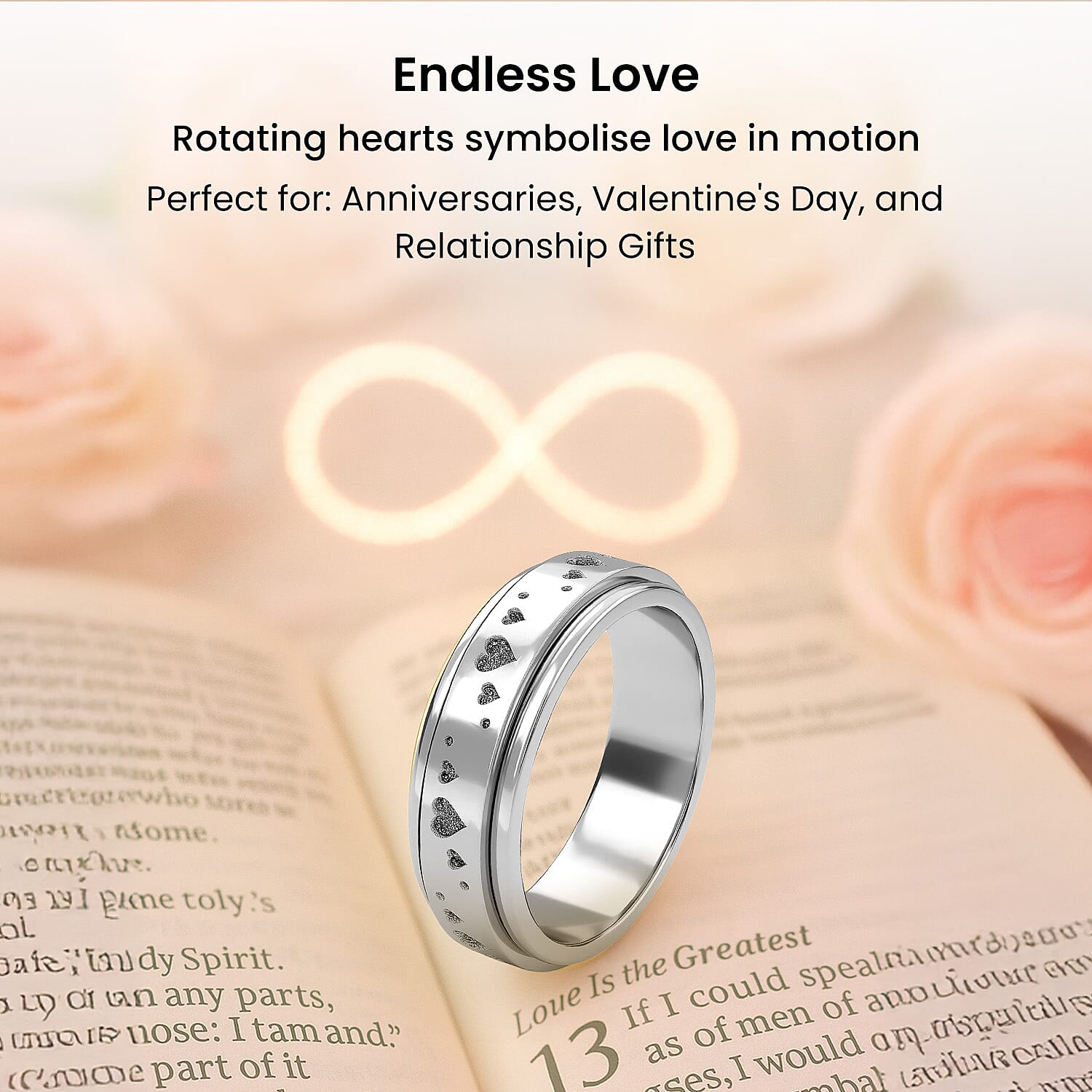 Sterling Silver Fidget Spinner Band Anxiety Stress Reliever Ring for Men and Women