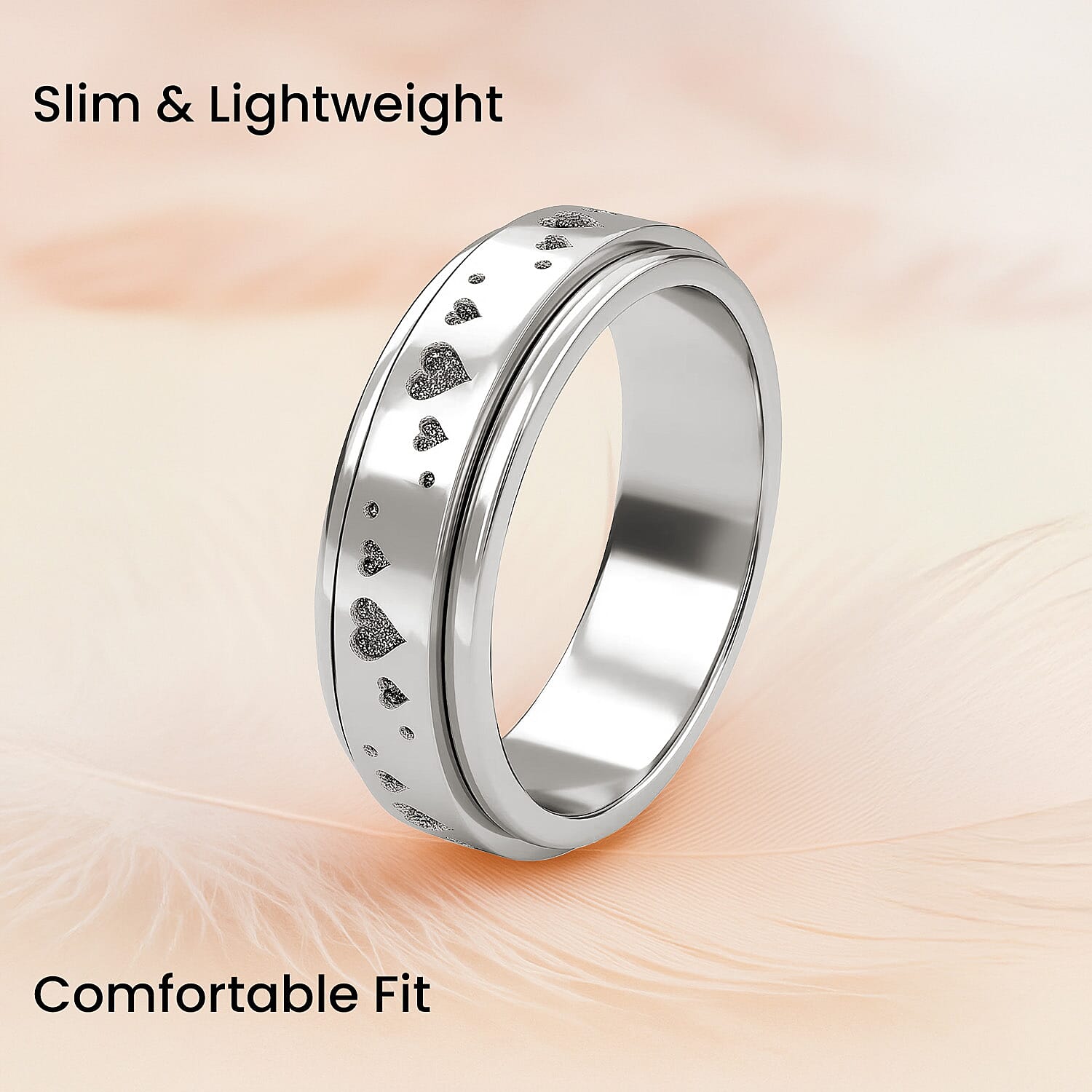 Sterling Silver Fidget Spinner Band Anxiety Stress Reliever Ring for Men and Women