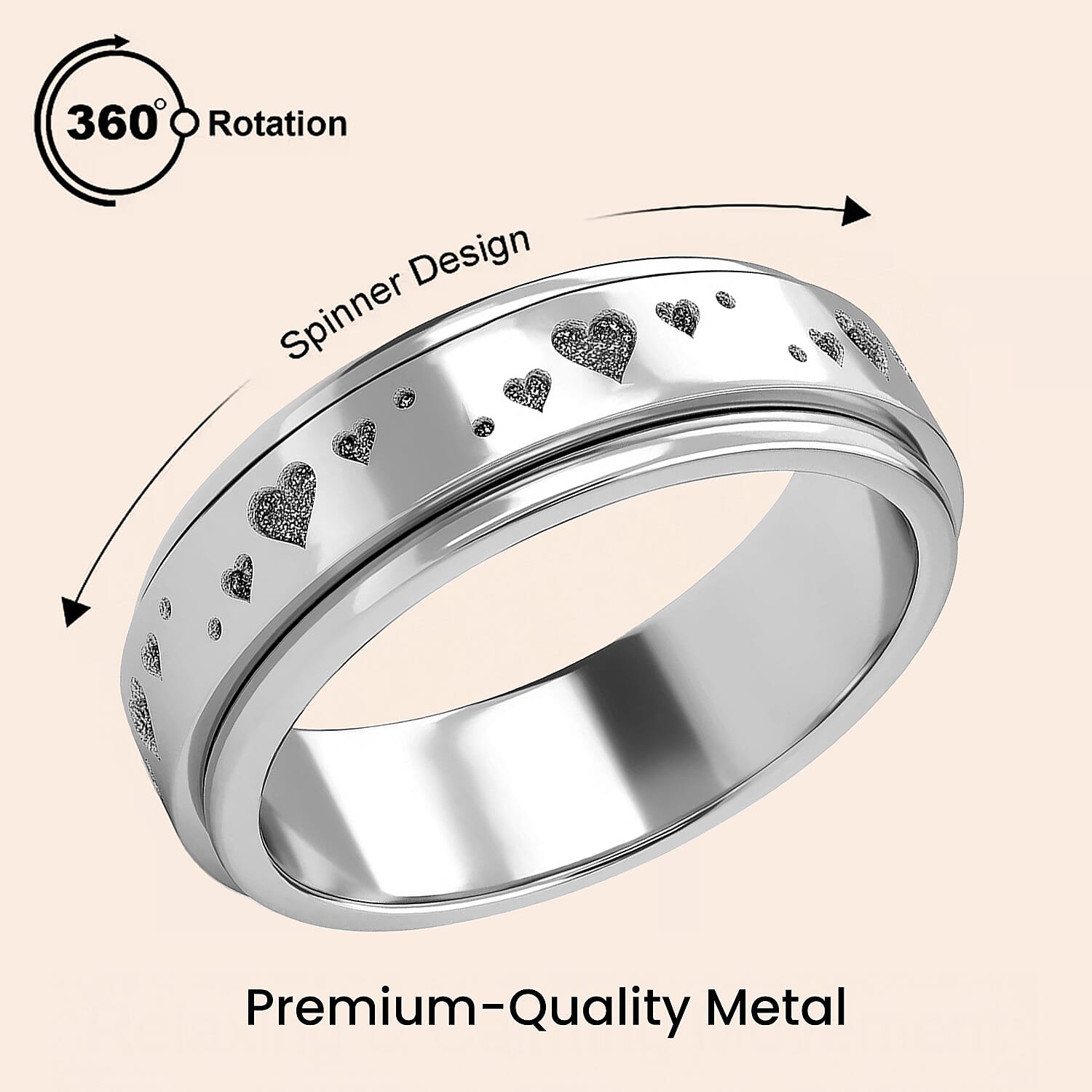 Sterling Silver Fidget Spinner Band Anxiety Stress Reliever Ring for Men and Women