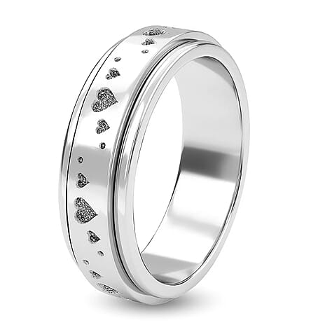 Platinum Overlay Sterling Silver Stackable Heart Spinner Ring Silver Wt : 4.17 Gms.