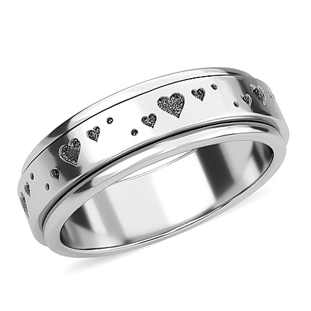 Stackable Heart Spinner Ring in Sterling Silver with Platinum Plating