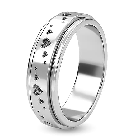 Stackable Heart Spinner Ring in Sterling Silver with Platinum Plating Stackable Heart Spinner Ring in Sterling Silver with Platinum Plating