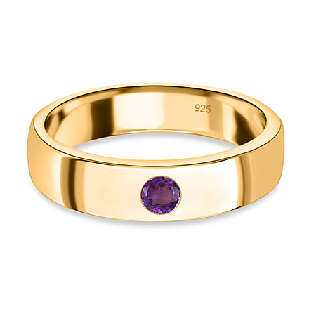 Amethyst Wedding Band Ring in 14K Gold Plated Sterling Silver