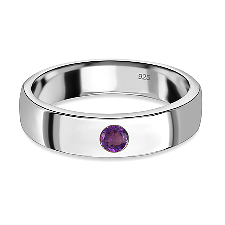 African Amethyst Wedding Band Ring in Platinum Plated Sterling Silver