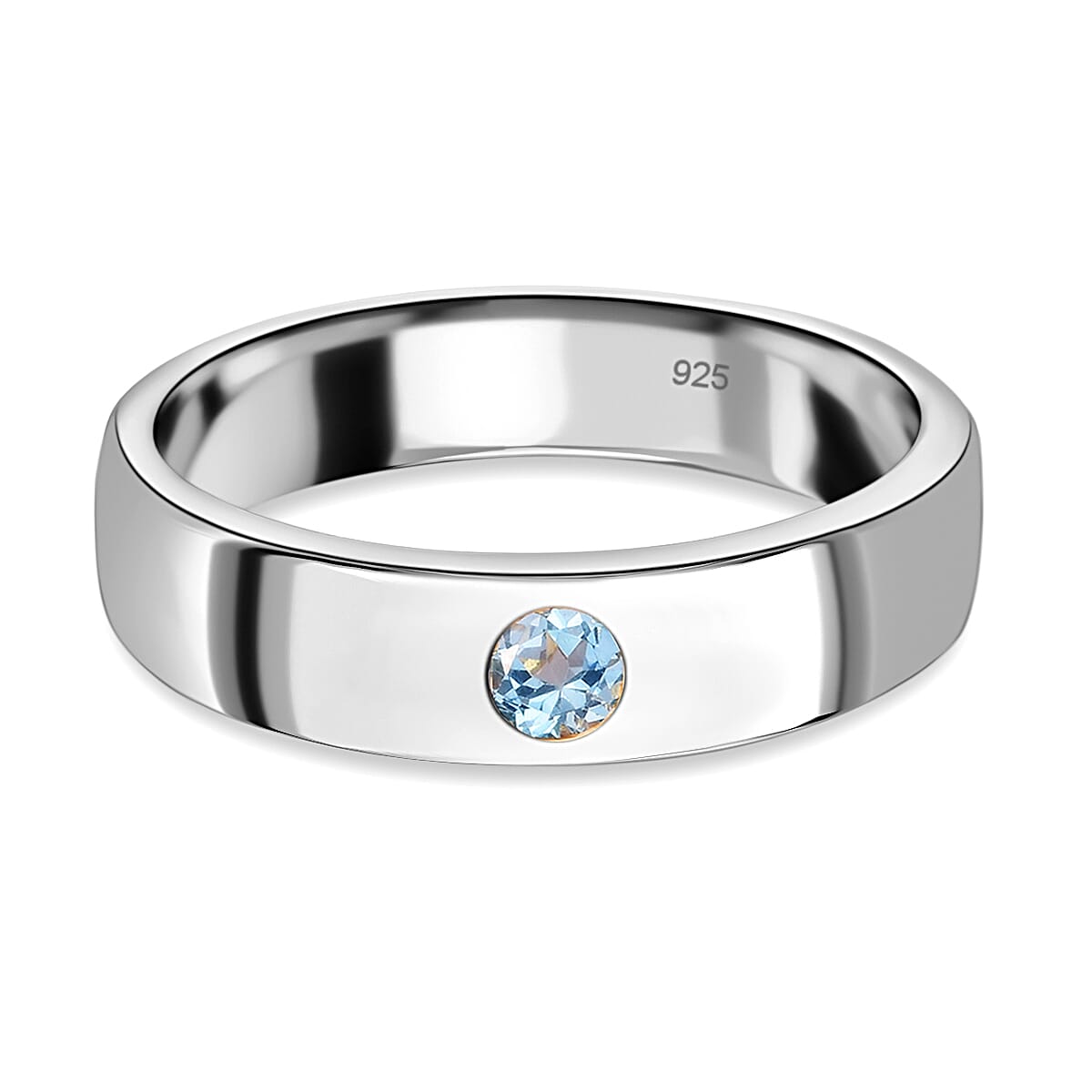 Espirito Santo Aquamarine Wedding Band Ring in Platinum Plated Sterling Silver