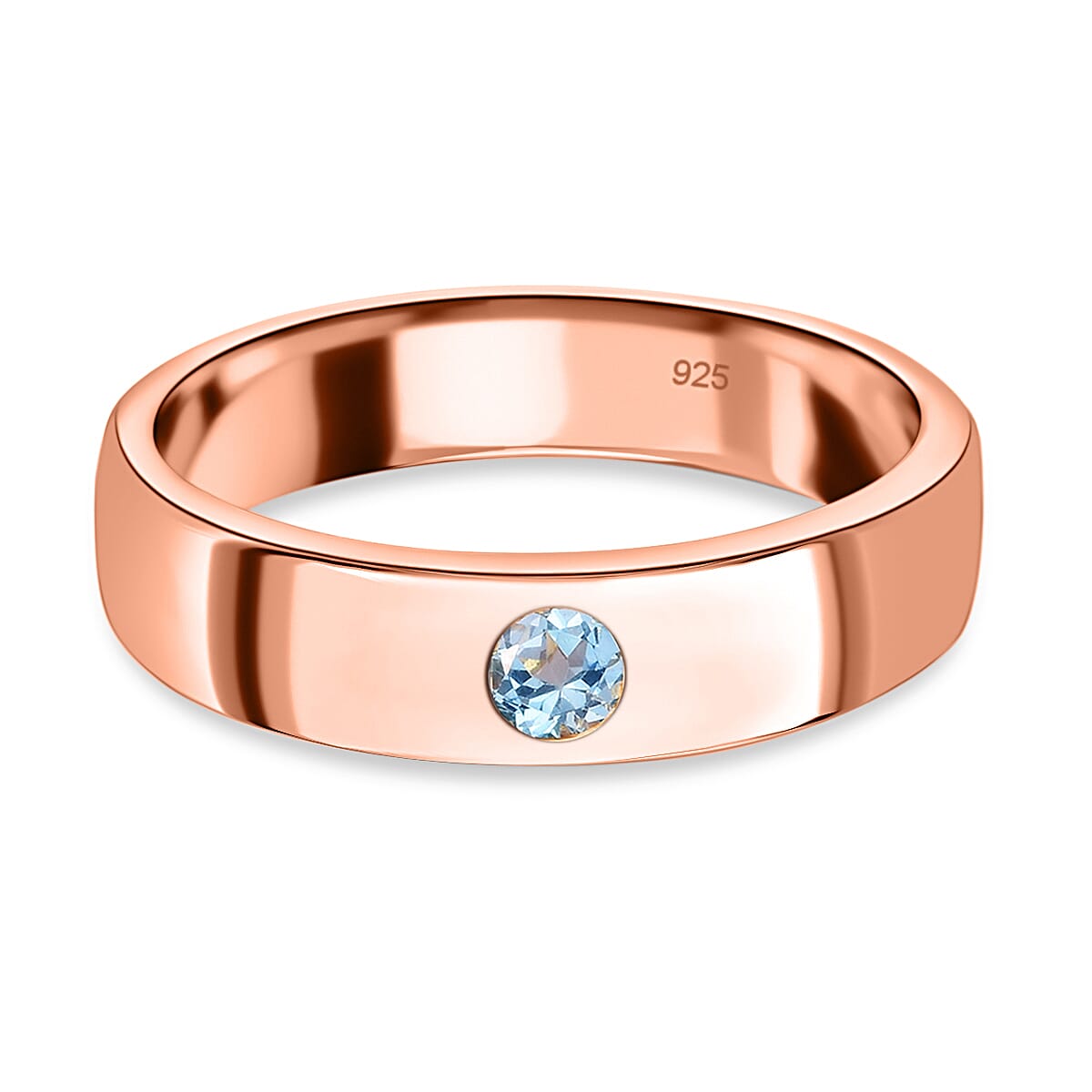 Espirito Santo Aquamarine Wedding Band Ring in Rose Gold Plated Sterling Silver