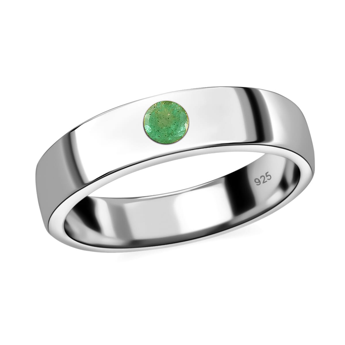 Kagem Zambian Emerald Band Ring in Platinum Overlay Sterling Silver