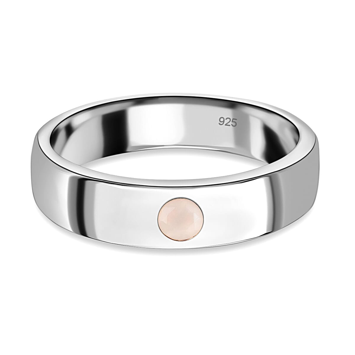 Sri Lankan White Moonstone Band Ring in Platinum Overlay Sterling Silver