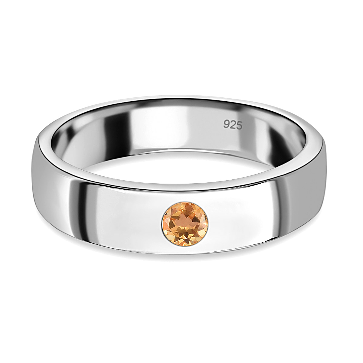 Citrine Solitaire Wedding Band Ring in Platinum Plated Sterling